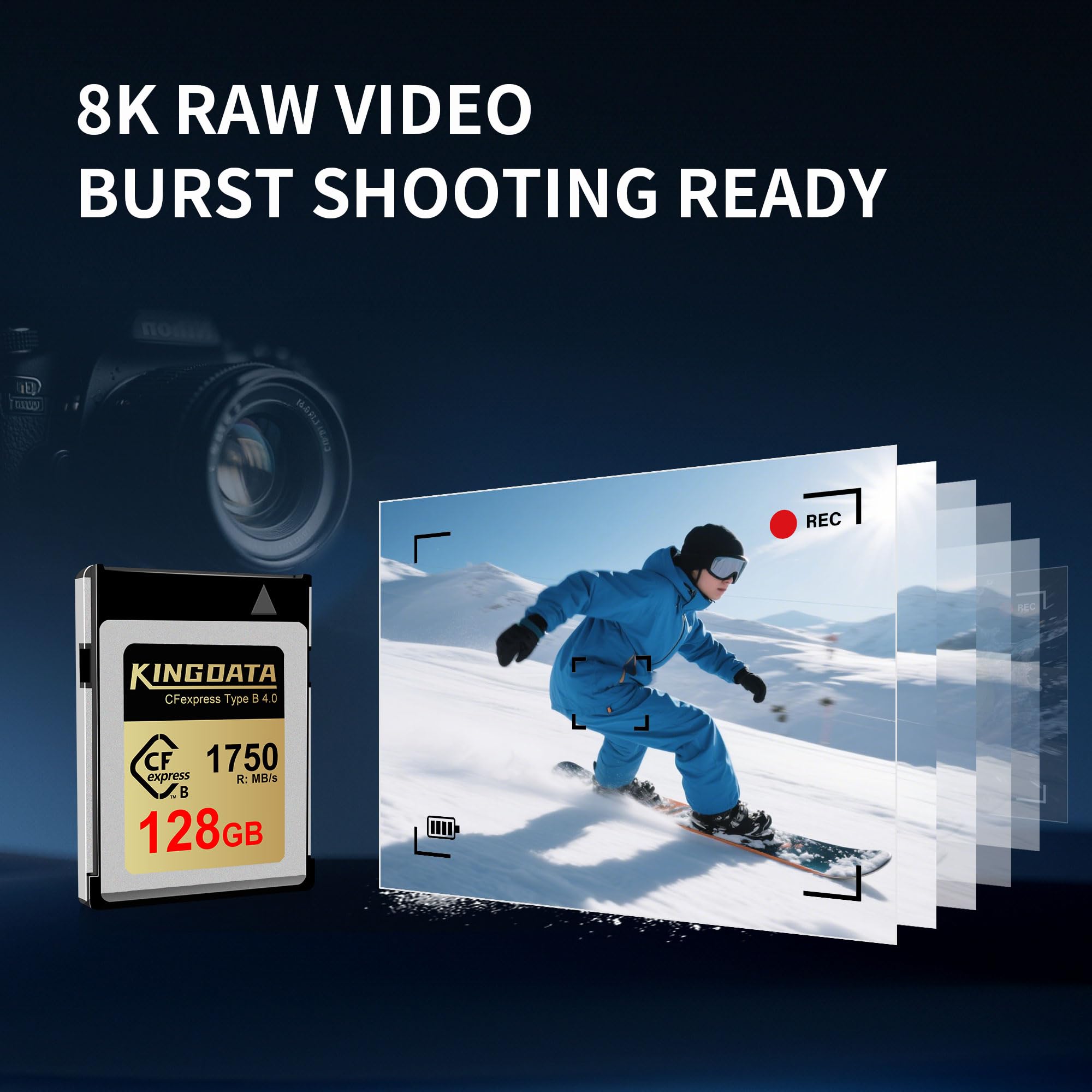 KNGDATA 128 GB CFexpress karta pamięci typu B, 8K/4K RAW, karta CF Express typu B do profesjonalnych lustrzanek cyfrowych