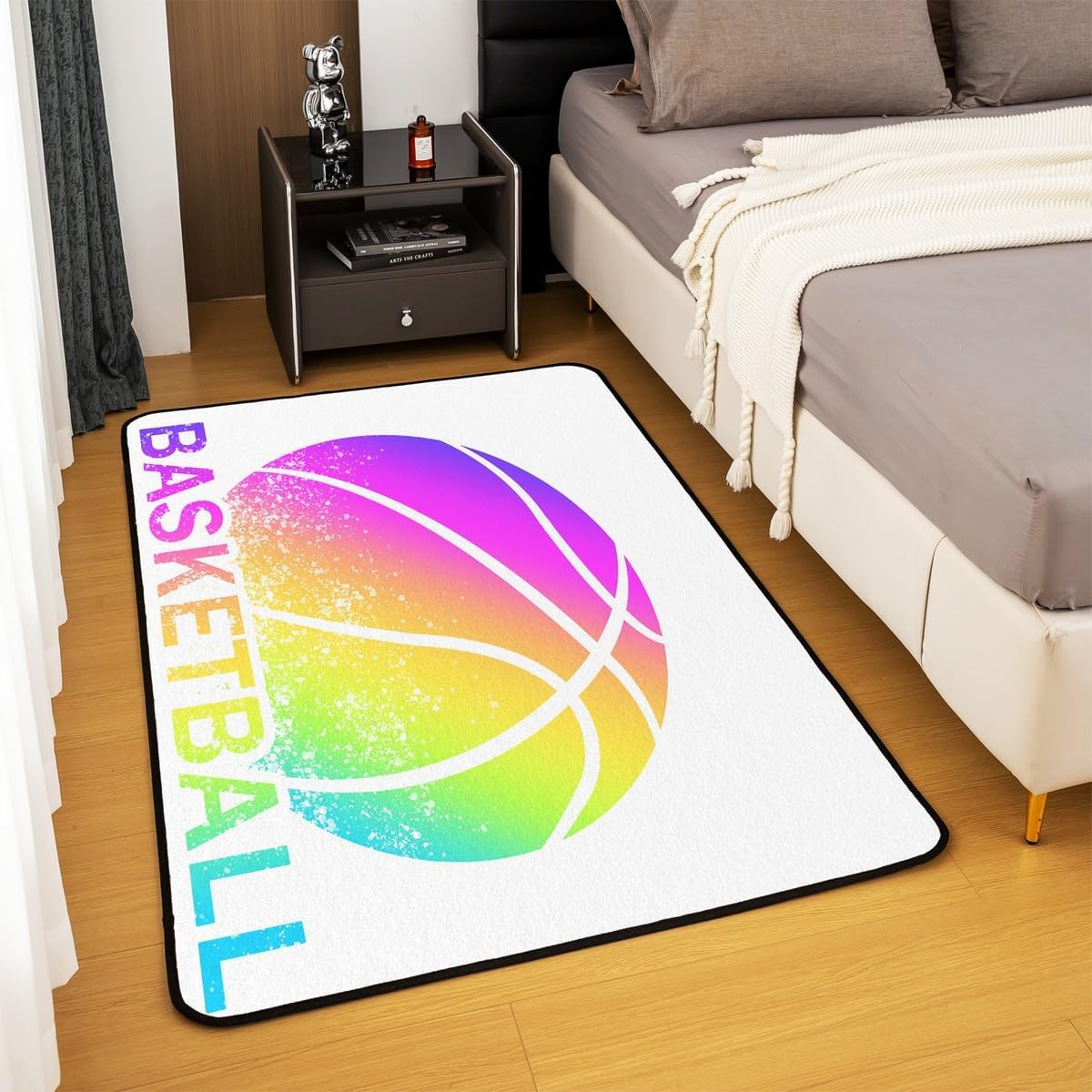 Basketball Rugs for Living Room Bedroom Kids Sports Theme Area Rug 5'x7' 3D Basketball Games Decorative Carpet for Boys Girls Purple Blue Decor Floor Mat