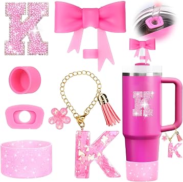 Mity rain 6PCS Pink Cup Accessories for Stanley Cup 30oz 40oz - Tumbler Initials Decoration for Stanley Letter K