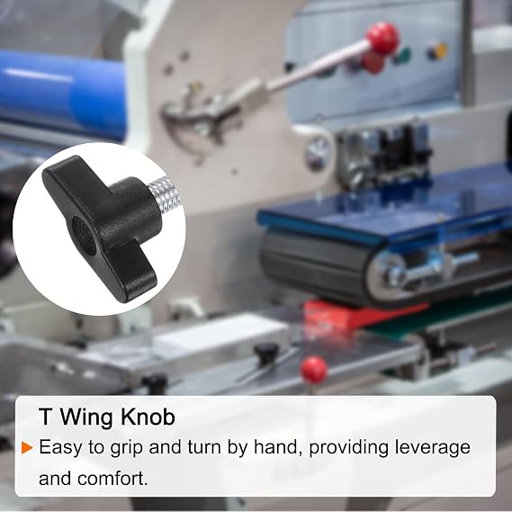 sourcing map Tee Wing Knobs M8x100mm Metric Thread 36mm Z/T Head Black 8pcs