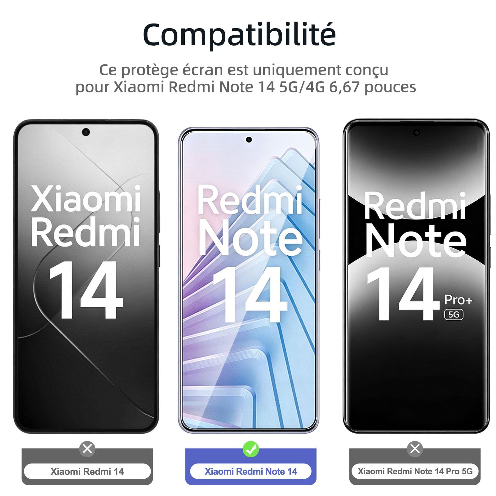 NEW'C Lot de 3, Verre Trempé pour Xiaomi Redmi Note 14 5G/4G, (non compatible avec Xiaomi Redmi Note 14 Pro 5G) Protection écran efficace contre les Rayures - sans Bulles - Ultra Résistant