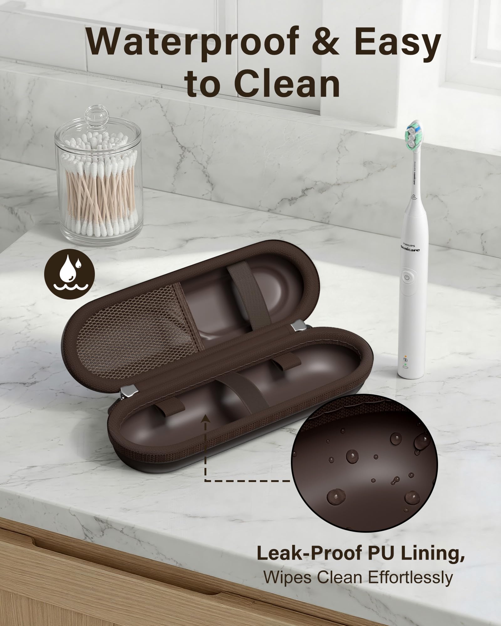 ProCase 歯ブラシケース 携帯用 コンパクトな旅行用 EVA製 Oral-B Philips対応 - チョコレート | 電動歯ブラシケース,アクセサリー収納付き,多機能,軽量,耐久性,持ち運び便利,出張や旅行に