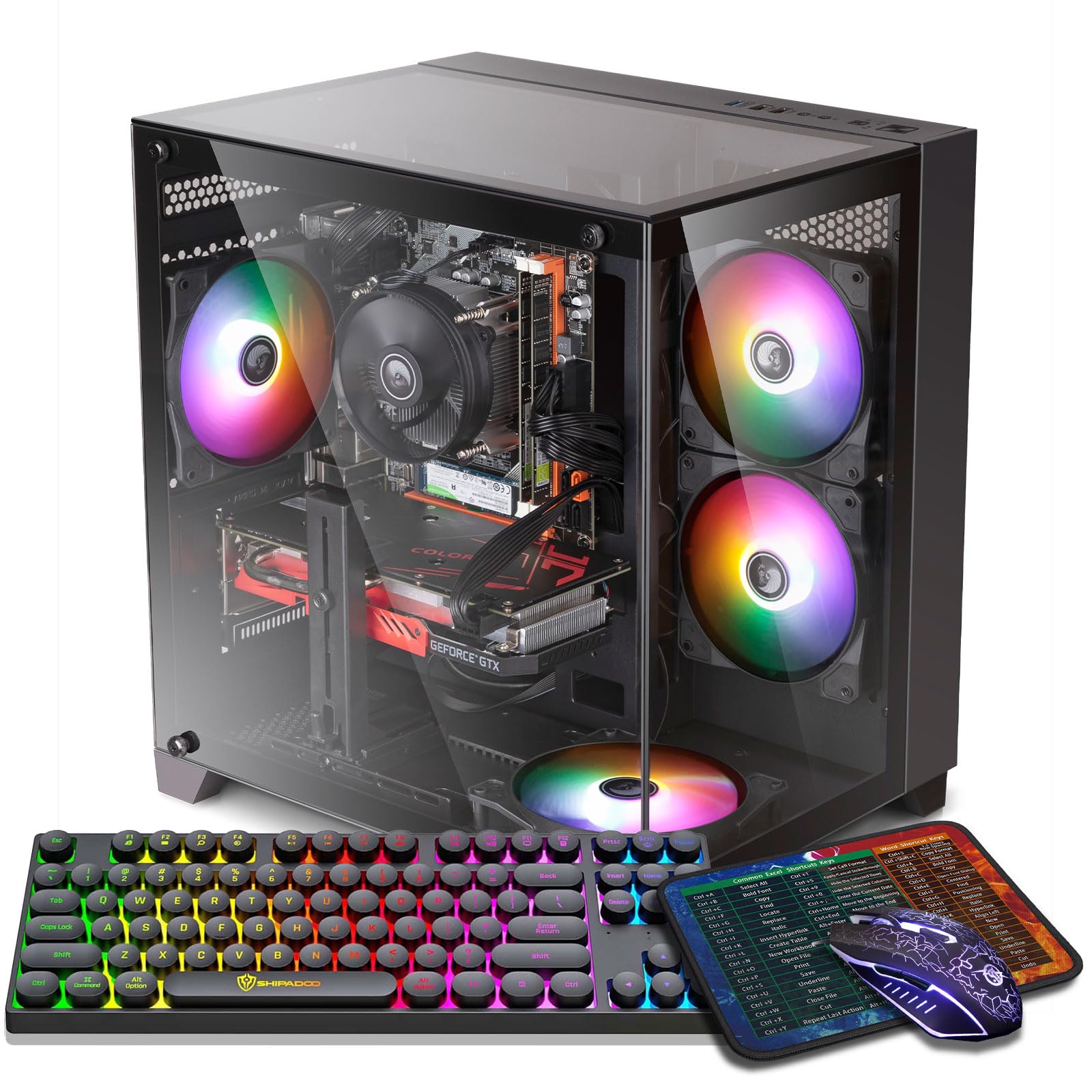 Gaming PC Desktop Computer, Intel Core I5 up to 3.6GHz, RX 560 4G GDDR5, 16G RAM, 512GB SSD, WiFi 5.0, Prebuilt Gaming PC Tower Computer with 5 RGB Fan