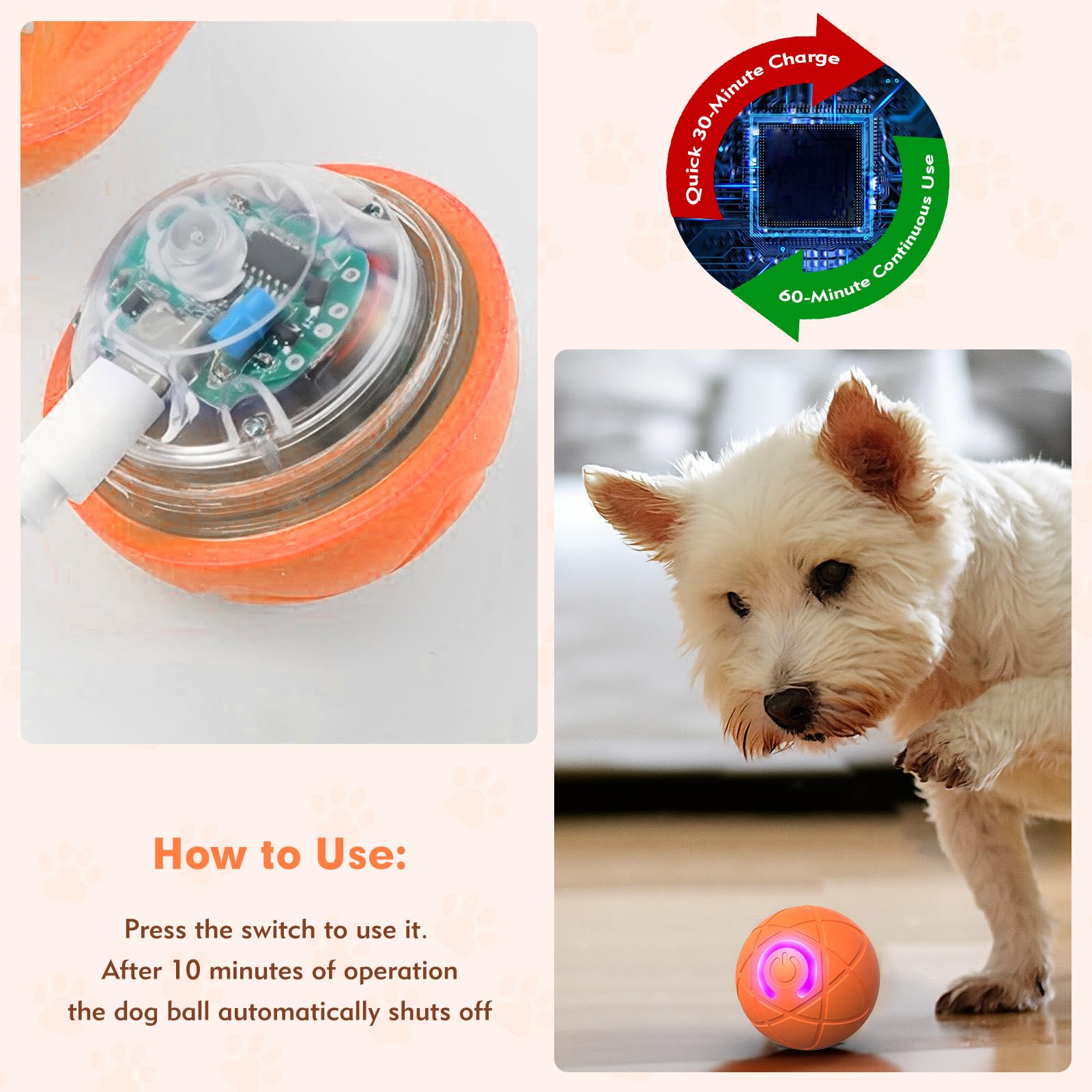 Interactive Dog Toys for Small Dogs, USB Rechargeable Smart Jumping Ball  for Dogs, Chew-Resistant TPE & BPA-Free Vibrating Dog Ball, LED Light-Up  Play for Mental Stimulation & Indoor Play (Orange) : Amazon.co.za: