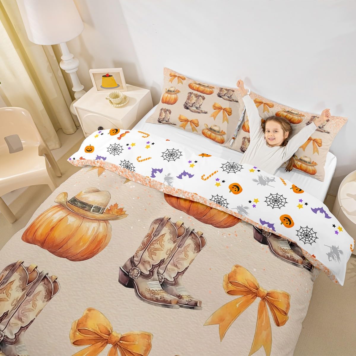 Homewish Zachodnia jesień poszewka na kołdrę podwójny rozmiar czapka do bagażnika krowa chłopiec dynia poszewka na kołdrę Święto Dziękczynienia jesień żniwa zestaw pościeli vintage retro rustykalny