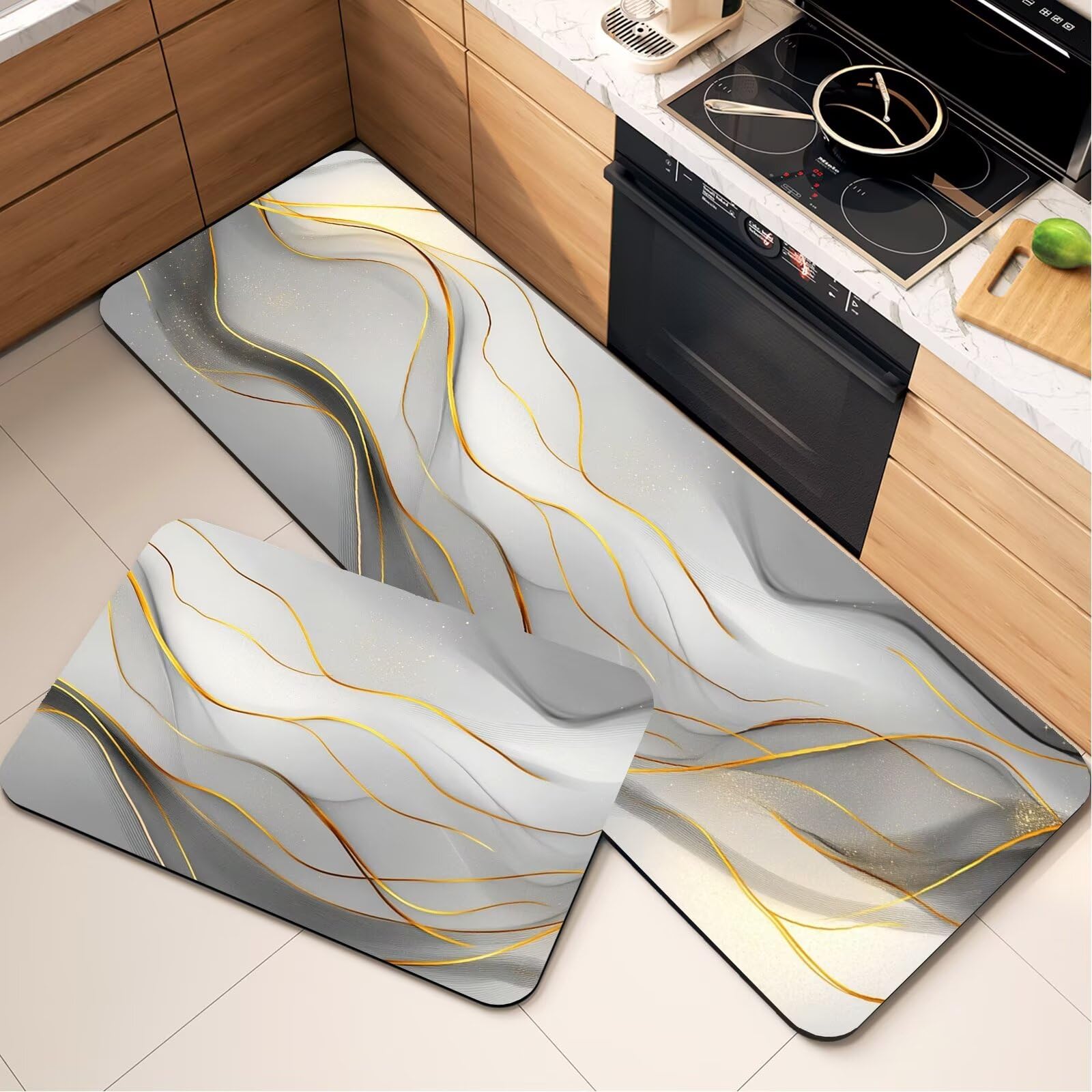 Tapis de sol anti-fatigue et antidérapant lot de 2 tapis gris 45x140cm