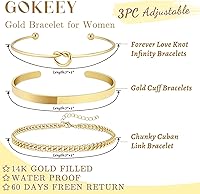 Vista 4 de Delicado juego de pulseras de cadena de oro para mujer, chapado en oro real de 14 quilates, pulseras de cadena de eslabones para mujer, pulseras