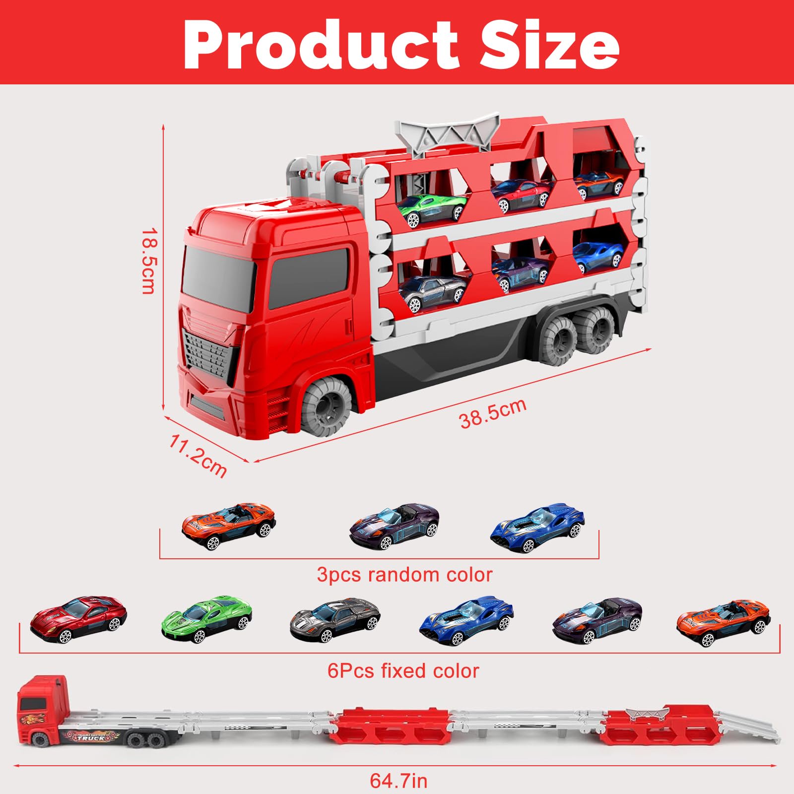 Camion Transporteur Voiture pour garçons de 3,4,5,6 Ans,Camion De Transporteur Piste De Course Éjectable Camion Jouet Voiture avec 9 Petite Voiture,pour Les Enfants Amateurs de Voitures