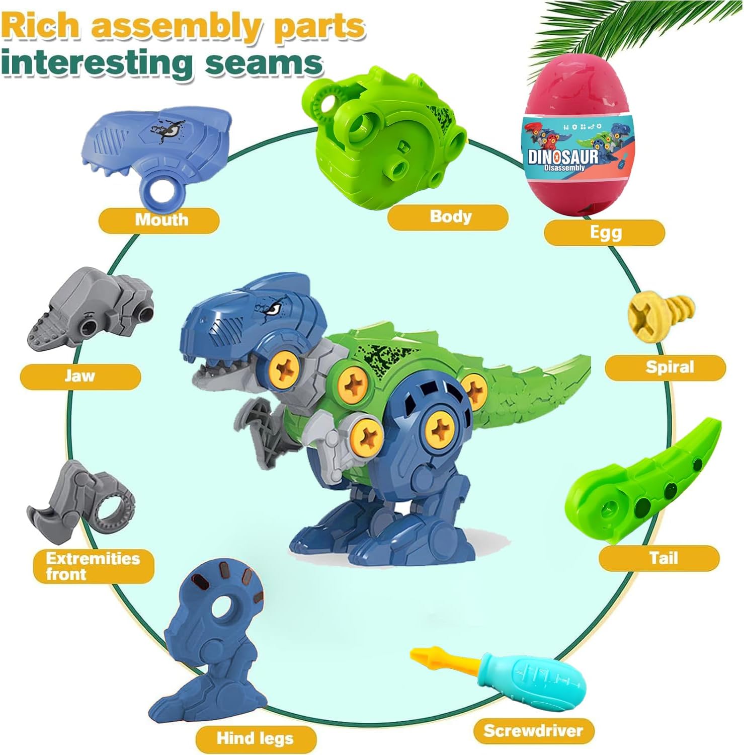 Take Apart Dinosaur Toys, Dinosaur Toys for Boy Girl STEM Construction Assembly Toy, Ideal for Christmas Birthday Gifts Easter Basket Stuffers Fillers