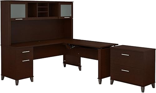 Bush Home Somerset - Escritorio en forma de L con gabinete y archivador (72 W, 3 posiciones, color cereza moca)