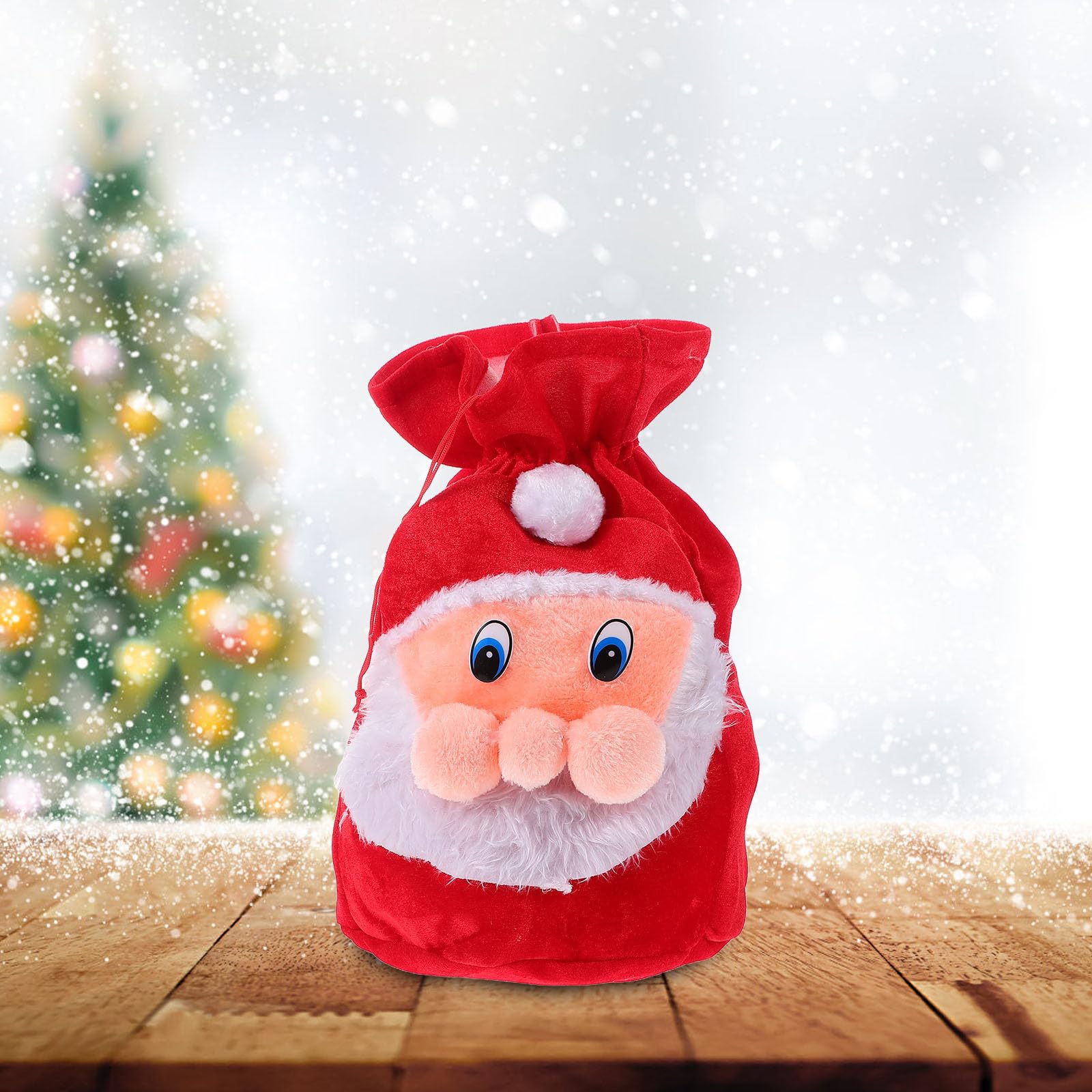 Hemobllo Bolsa de Obsequio Navideña de Felpa Cierre de Cordón para Navidad, Diseño Rojo de Papá Noel Adecuado para Niños y Festividades