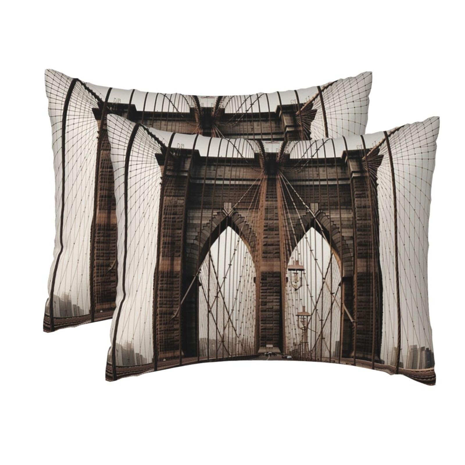 2 Pack Standard Size Pillow Cases for Hair and Skin Soft Breathable Pillow Case Covers with Hidden Zipper Photo of Brooklyn Bridge Pillowcase 20x26 Inches Pillow Cover for Sleeping Gift