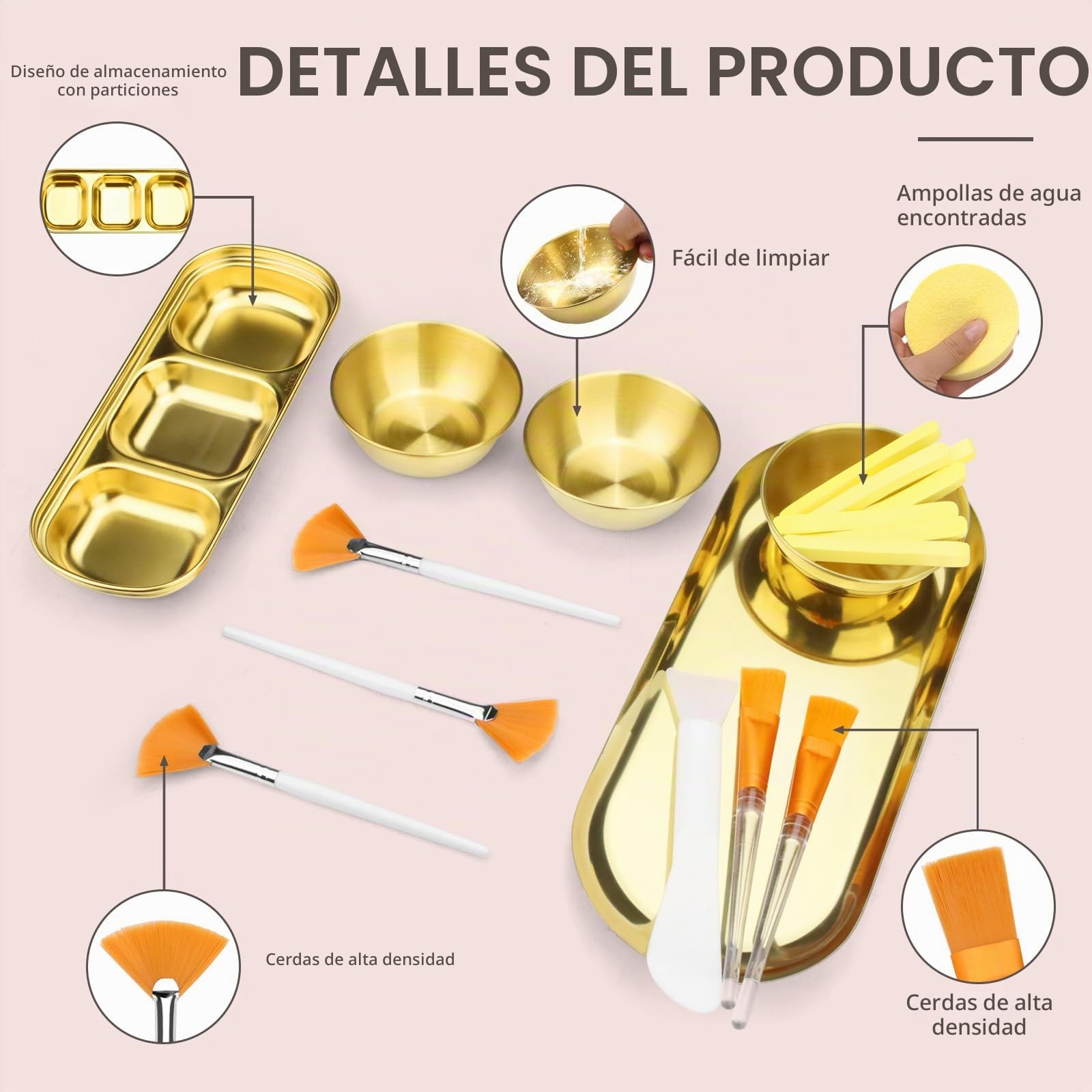 Juego de 24 cuencos y cepillos faciales para suministros de esteticista, cepillo plano y abanico para facial con cuencos para mezclar, bandeja de servir, espátula y esponja comprimida, herramienta