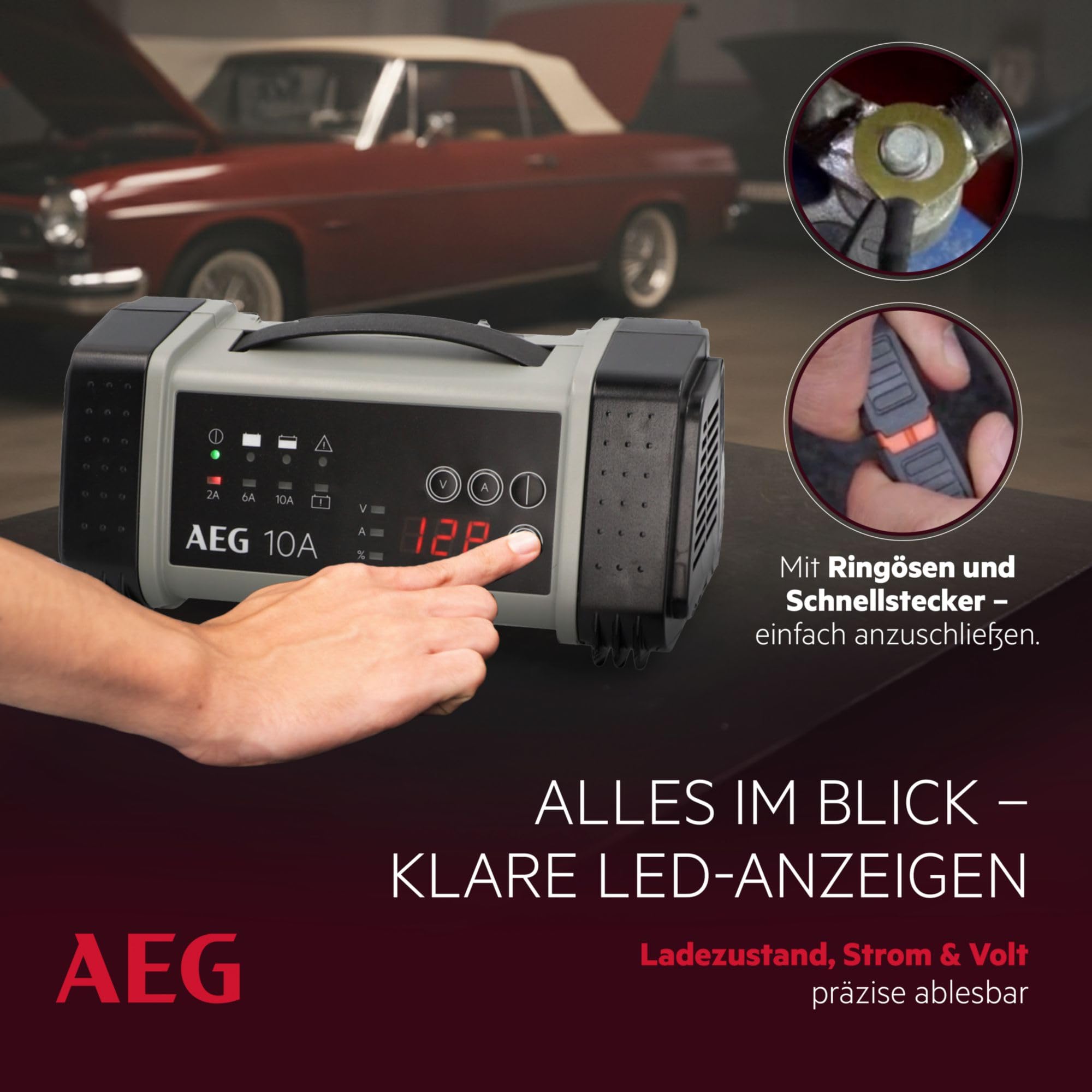 AEG Samochodowa ładowarka mikroprocesorowa 97024 LT 10 A do akumulatorów 12 i 24 V, 9-stopniowa, zasilacz i automatyczna kompensacja temperatury, LT10