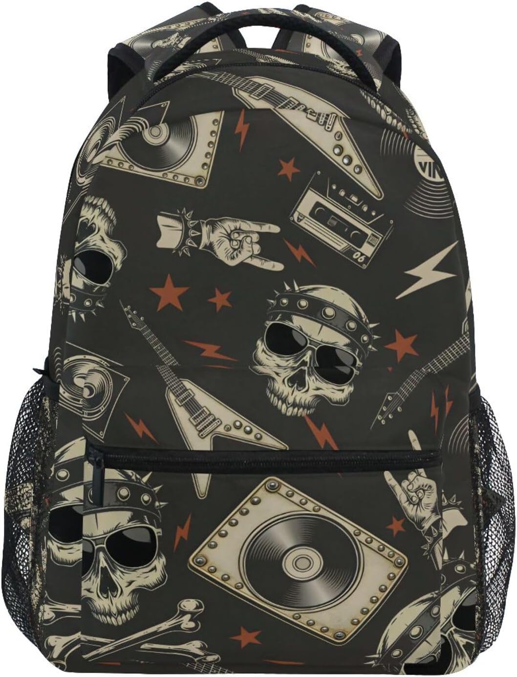 ALAZA Punk Skull Rolk Music & Guitar Large Backpack Personalized Laptop iPad Tablet Travel School Bag with Multiple Pockets