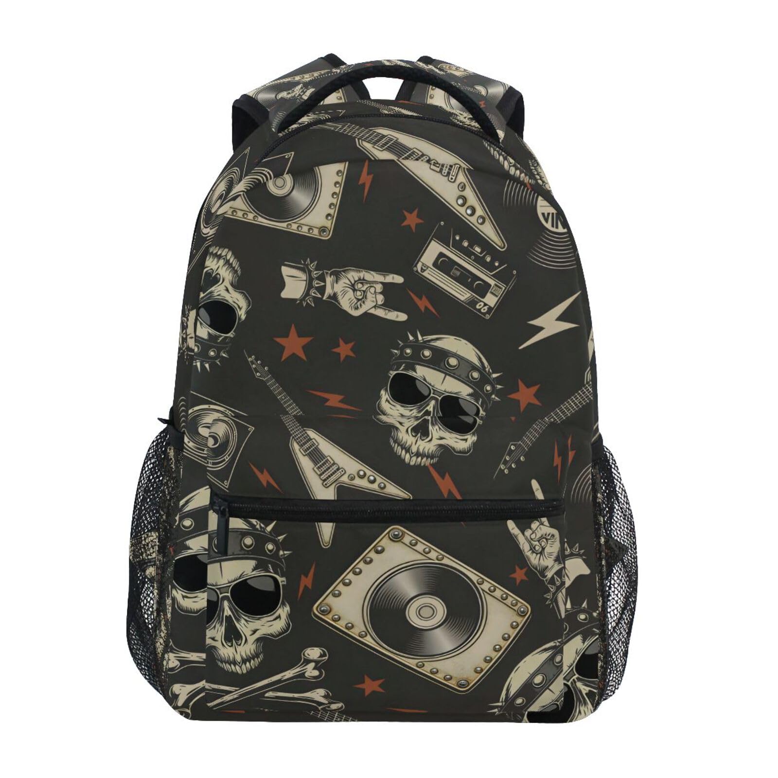 ALAZA Punk Skull Rolk Music & Guitar Large Backpack Personalized Laptop iPad Tablet Travel School Bag with Multiple Pockets
