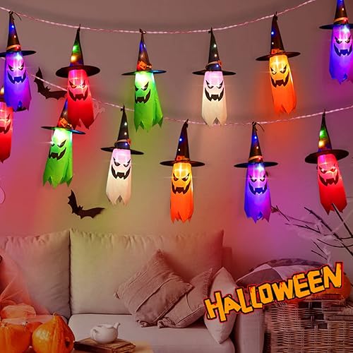 Miniatura 8 de 5 calcetines de viento colgantes de fantasma, decoración colgante de luz, bandera de manga de viento, calcetines de viento con luces LED para puerta
