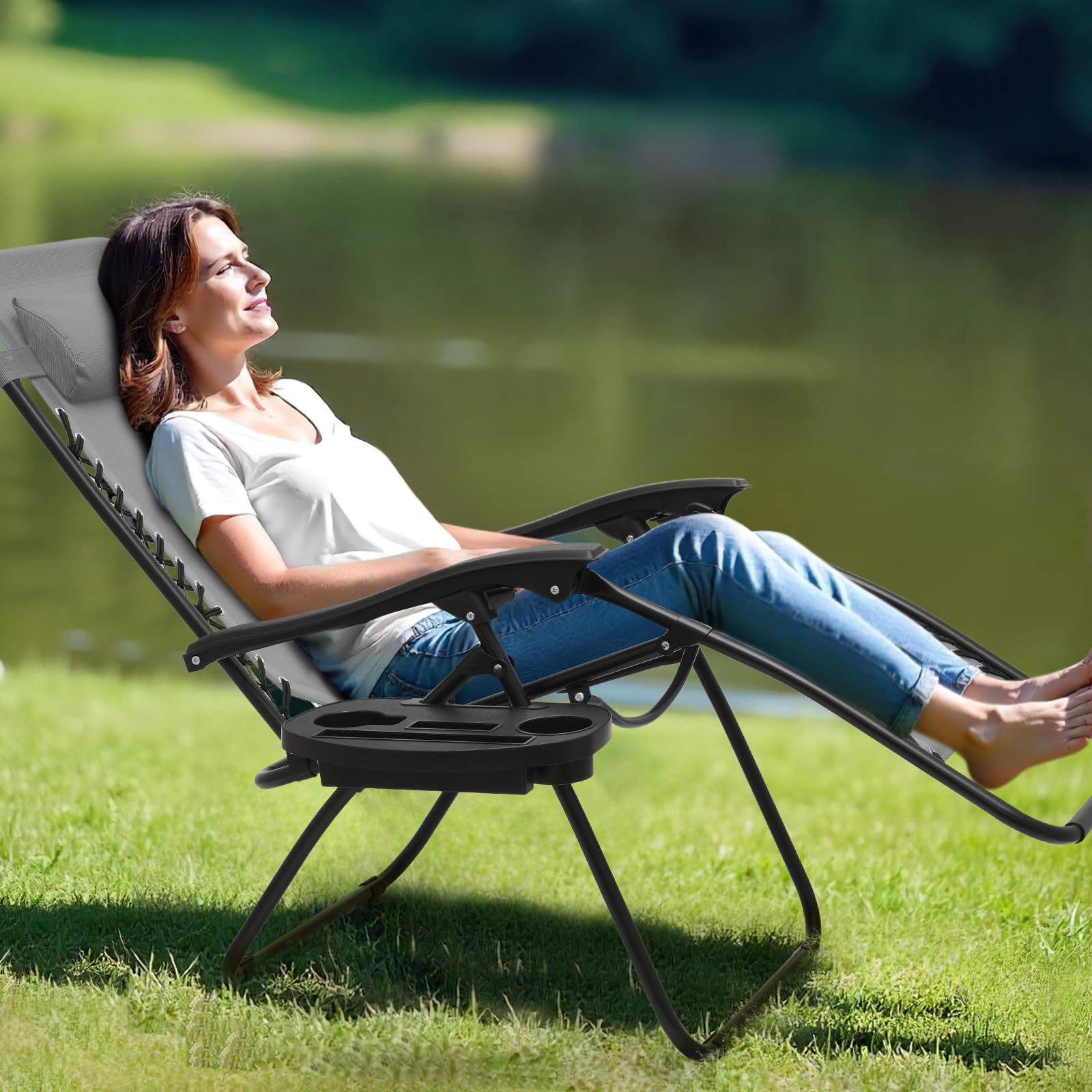 Athena Collection Zero Gravity Chair, Folding Lounge Chair, Reclining  Camping Chair, Outdoor Zero Gravity Recliner with Adjustable Pillow and Cup  Holder for Outside Beach Garden Patio Poolside - Gray : Amazon.sg: Home