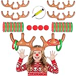 4 Set Inflatable Reindeer Antlers Ring Toss Game, Christmas Games for Family Party Great for Adults and Kids