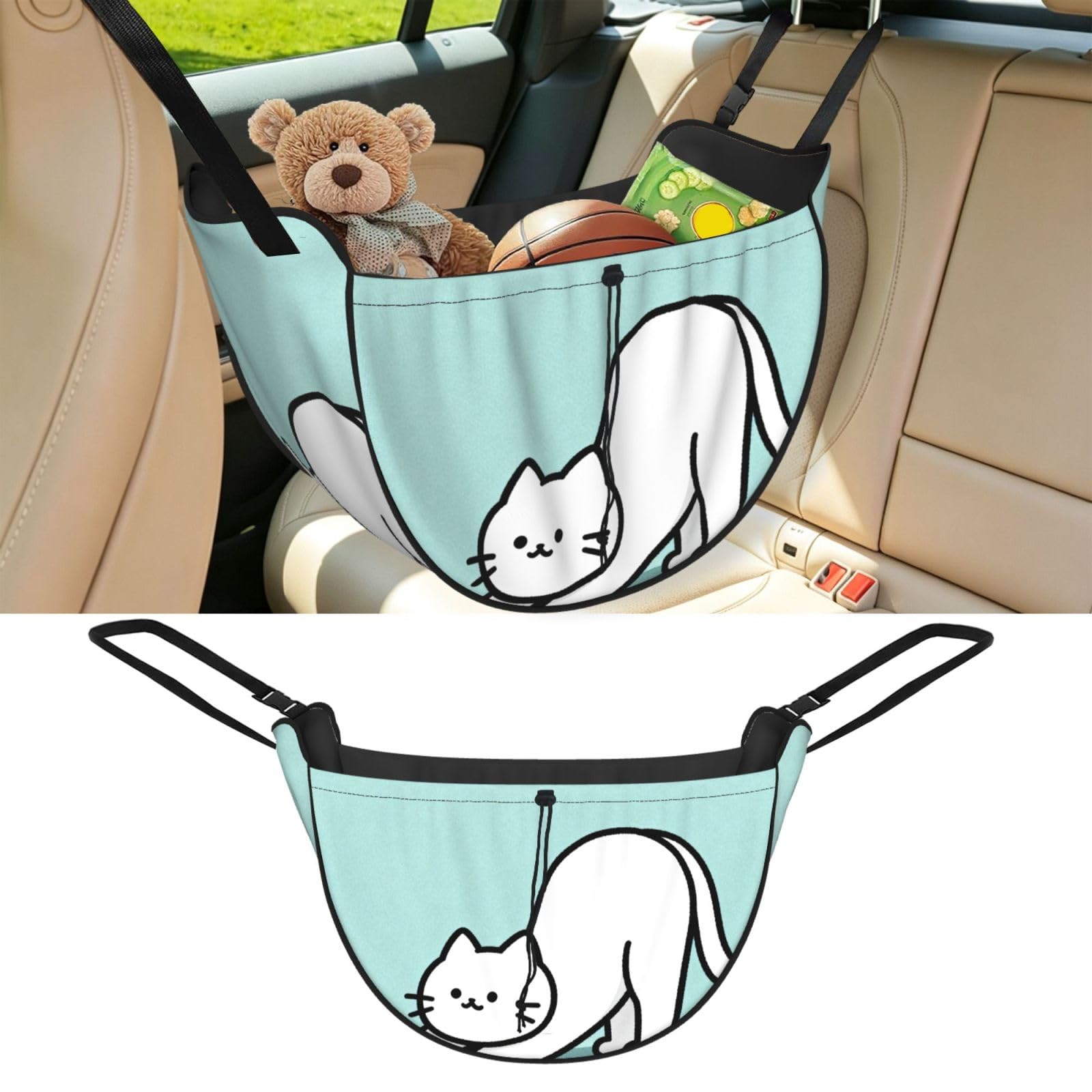 Cntdbu Black Cartoon Cat Car Seat Organizer-Backseat Storage Bag For Travel