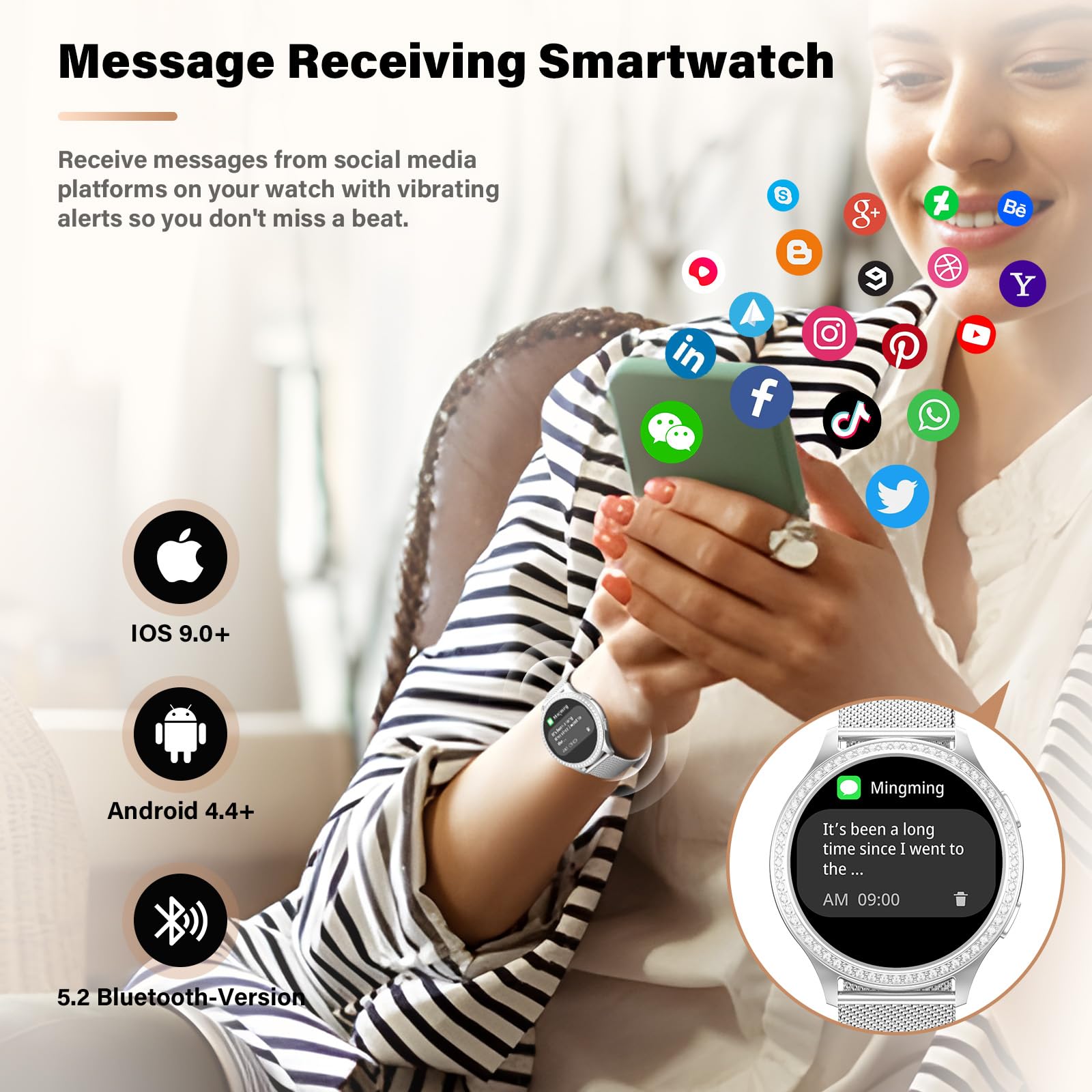 RifePhi Damen Smartwatch 1.32 Zyklustracker SpO2 Schlafanalyse IP67 wasserdichte Sportuhr Anruffunktion Schrittzähler Herzfrequenzmesser Kompatibel iPhone Android