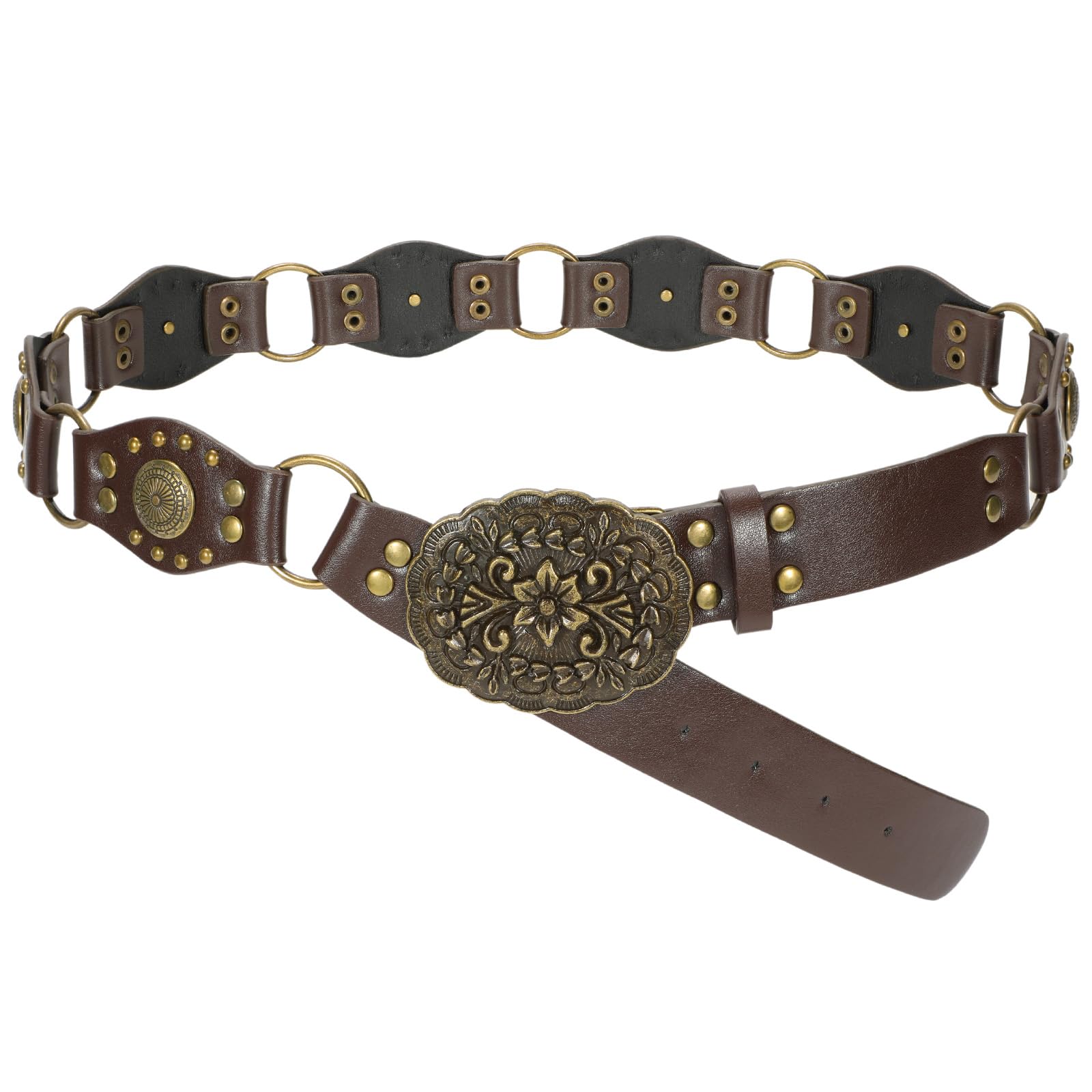 SUOSDEY Western Leather Belts for Women Vintage Cowgirl Coowboy Studded Rivets Belt for Jeans Dress