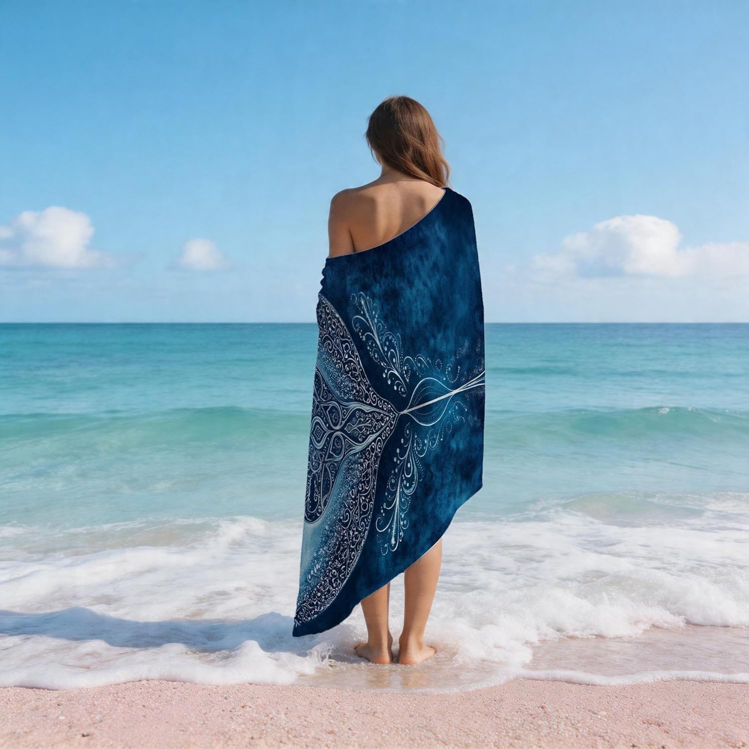 Serviette de Plage Raie Manta Drap de Plage OcéAn Serviette de Bain 200x200 cm, Séchage Rapide Anti Sable & Légère, pour Bord de Mer, Voyages, Sauna, Piscine