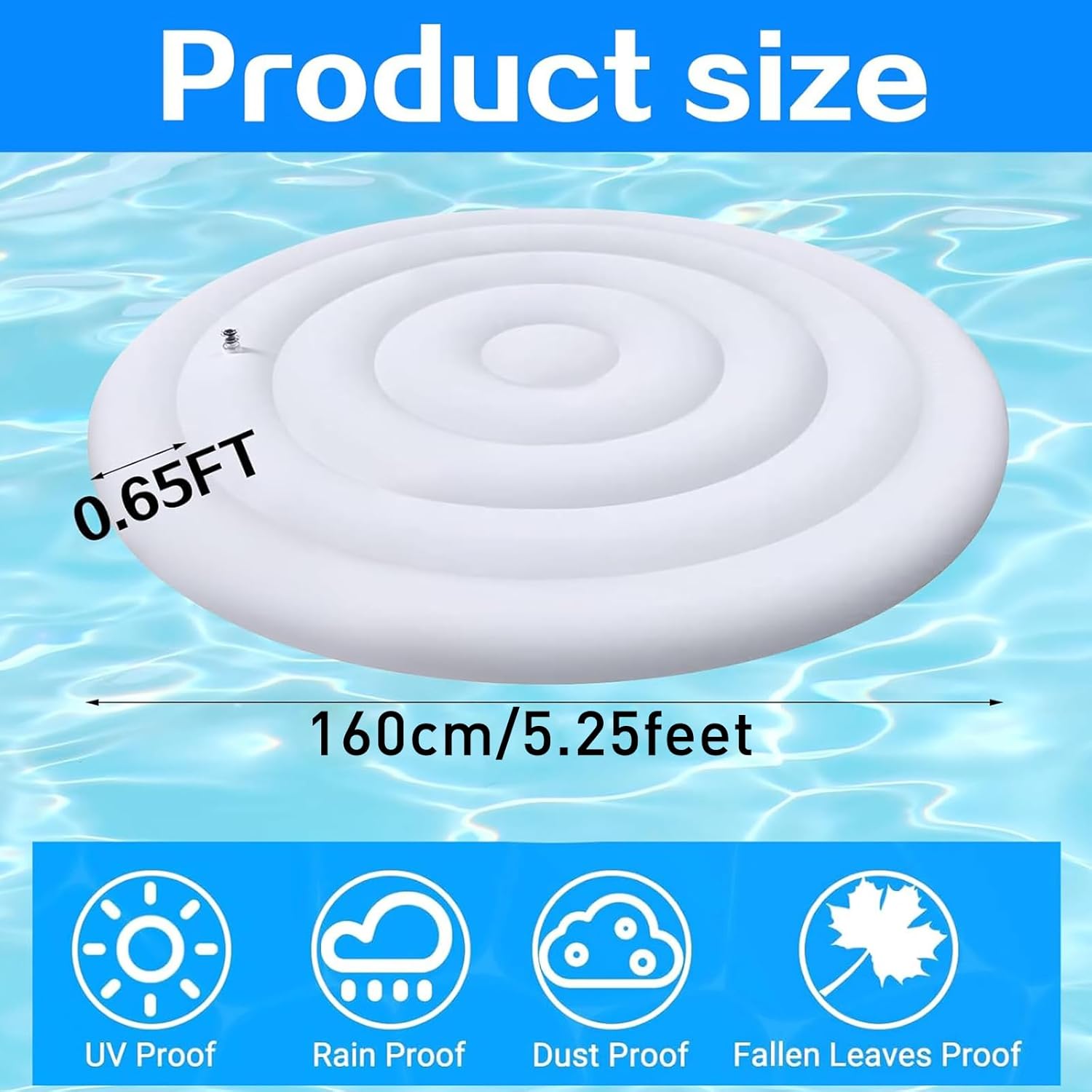 5.2 Ft Inflatable Hot Tub Cover, Round Hot Tub Cover, Energy Saving Lid for Round Hot Tub, Outdoor Inflatable Hot Tub, Foldable Protective Rain Overflow Cover for Outdoor Inflatable Hot Tubs
