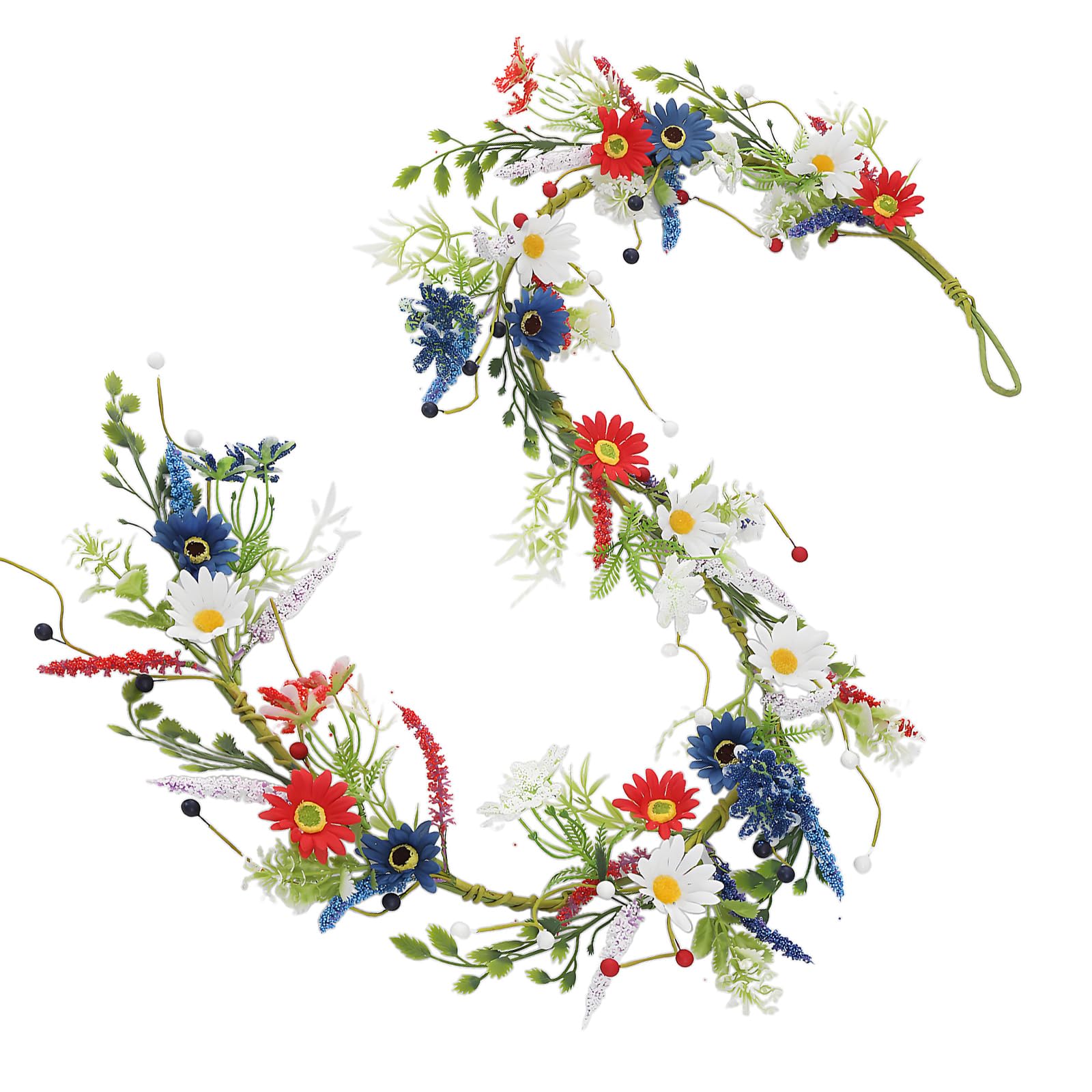 ZEPFJHE Daisies Wreath Decoration for Fourth of July Parties and Festives Event Independence Day Hanging Decoration Nationalistic Blossomy Wreath