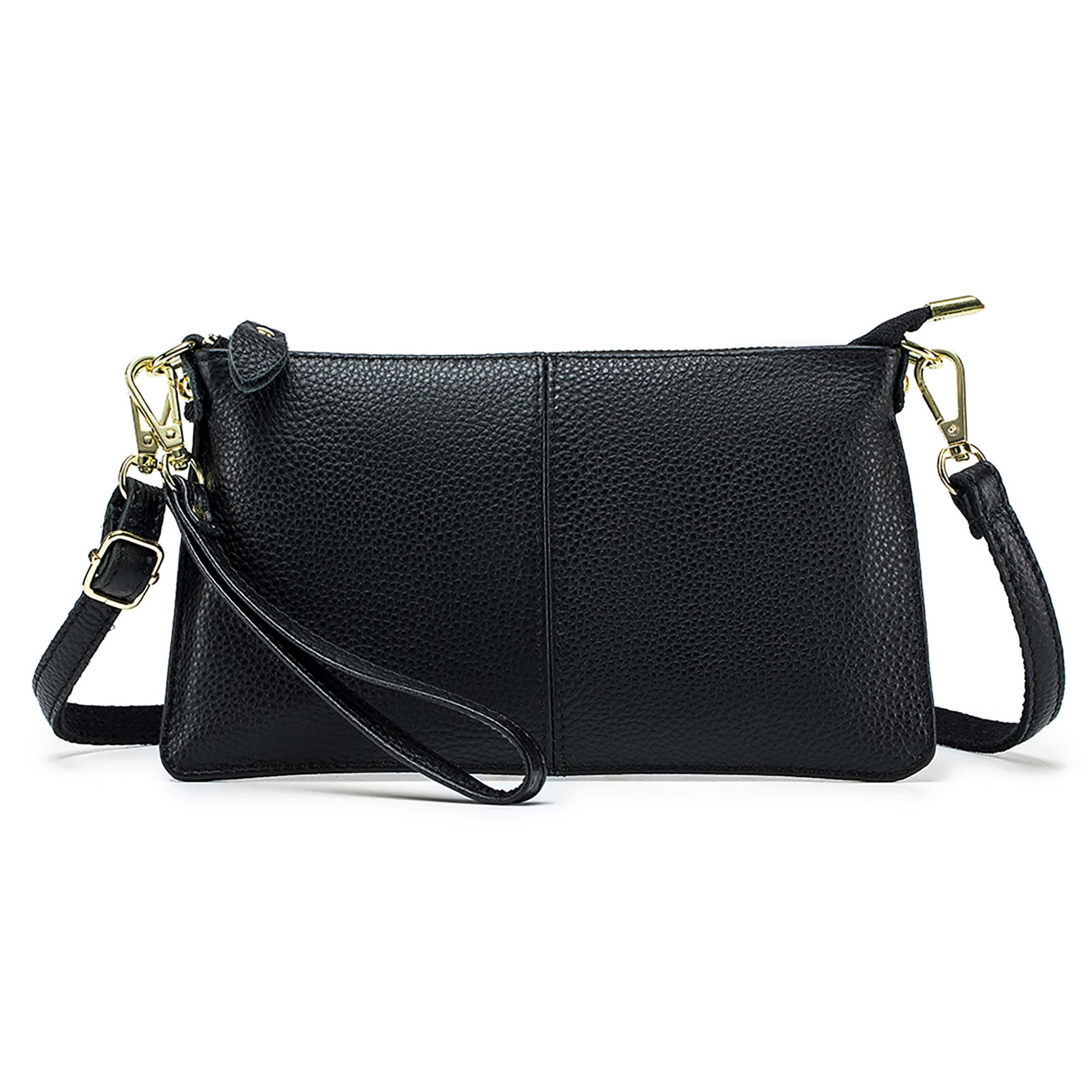 Cartera Mujer Bolso Bandolera Pequeño Bolso de Teléfono Móvil Cuero Genuino Crossbody Bolsas Cremallera Monedero con Correas de Muñeca Negro Medianoche