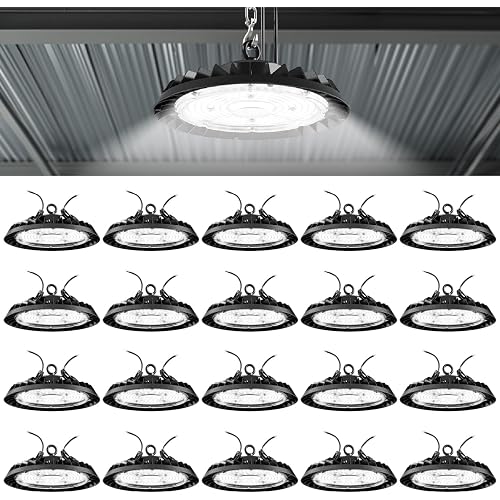 Sunco 20 Pack UFO High Bay LED Lights, 21000 Lumens, 6000K Daylight White, 150W, 120-277V Dimmable Ultra Bright Ceiling Shop Lights - UL, DLC, FCC, RoHS