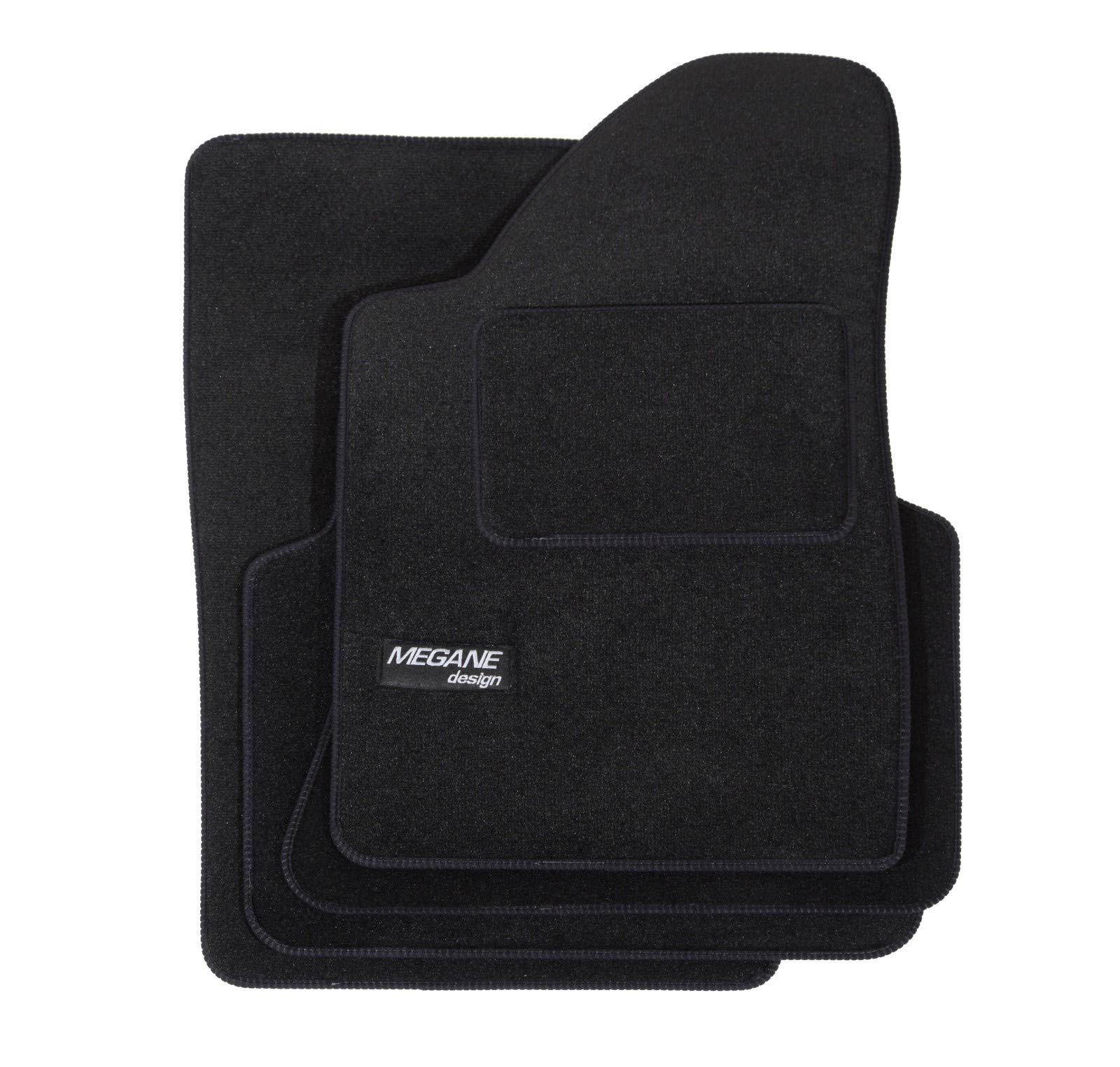 J&J Automotive | Tappetini In Tessuto In Velluto Con Logo Su Misura Adatti Per Megane Clasic 1996-2002,4 Pezzi, Nero, Antiscivolo