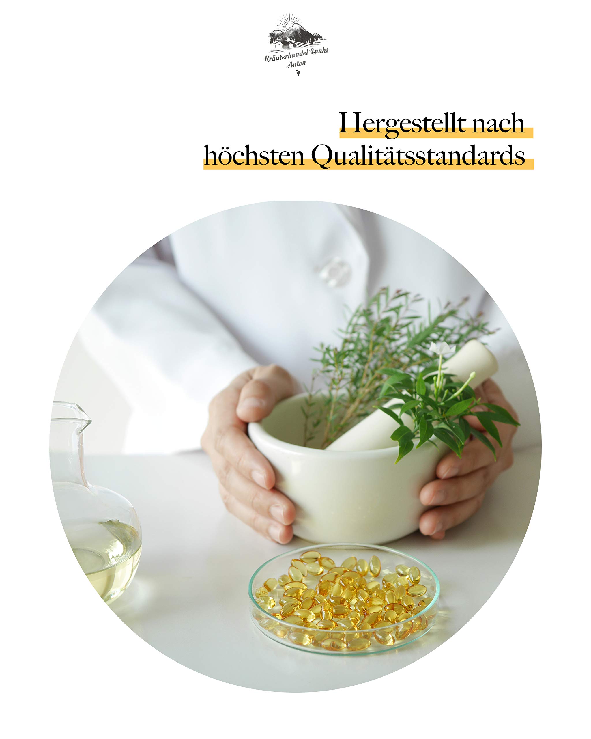 KRÄUTERHANDEL SANKT ANTON - Johanniskraut Kapseln - 1,04 mg Hypericin - Hochdosiert (3.350 mg pro Kapsel) - Hypericin - Vitamin B6 und B12 - Deutsche Premium Qualität (150 Kapseln)