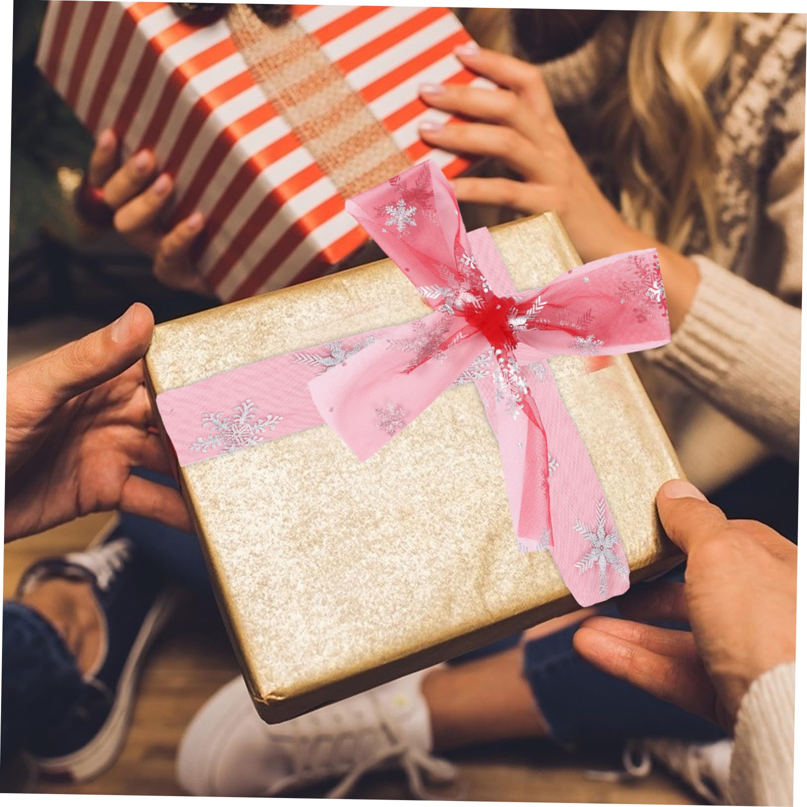 Beavorty 3 Juegos De Rollos De Cinta De Organza Con Forma De De Nieve Para 25 Yardas Malla Decorativa Para Envolver Proyectos De Manualidades Navideñas 2 Piezas X 3