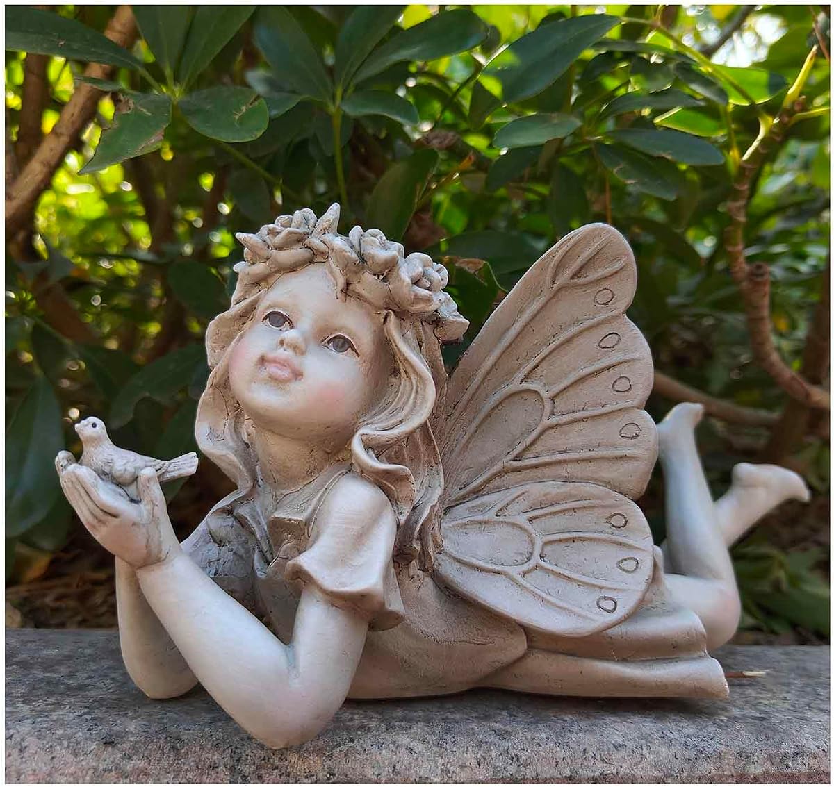 Fairy Garden Decor, Angel Holding a Bird Garden Statues for Outside | Resin Fairies for Fairy Garden, Cute Yard Ornaments Outdoors, Ideal Gifts for Mom and Grandma, 11” Width