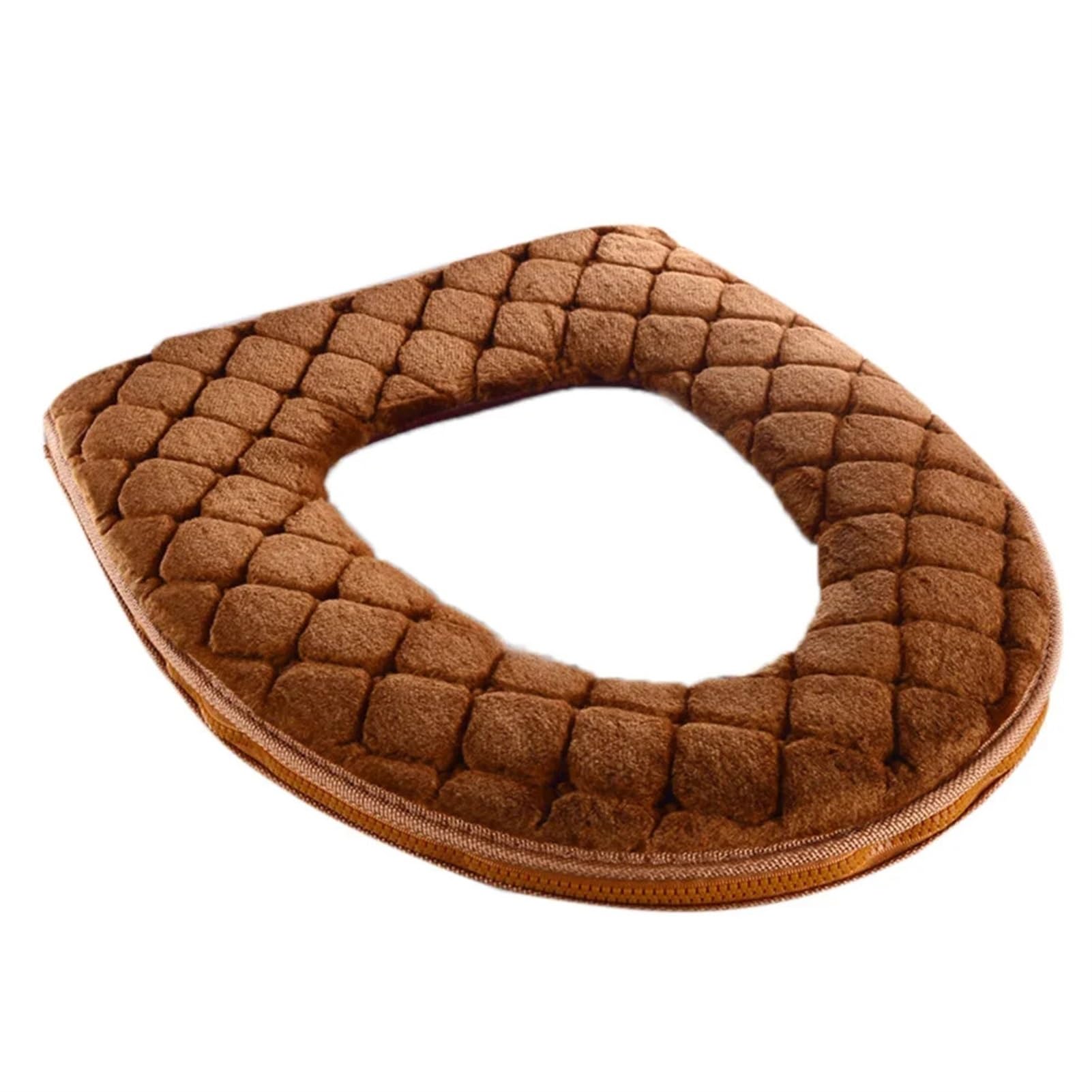 Coussin de toilette chaud lavable en peluche épaisse pour cuvette en O couleur café