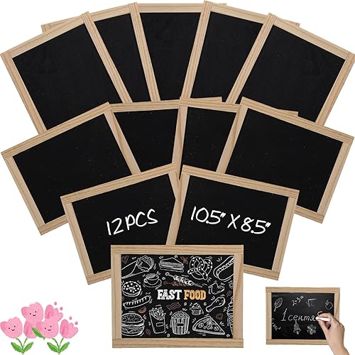 Harloon 12 pizarras enmarcadas de 10.5 x 8.5 pulgadas a granel de madera de doble cara para mesa de pizarra pequeña, mini pizarra, suministros