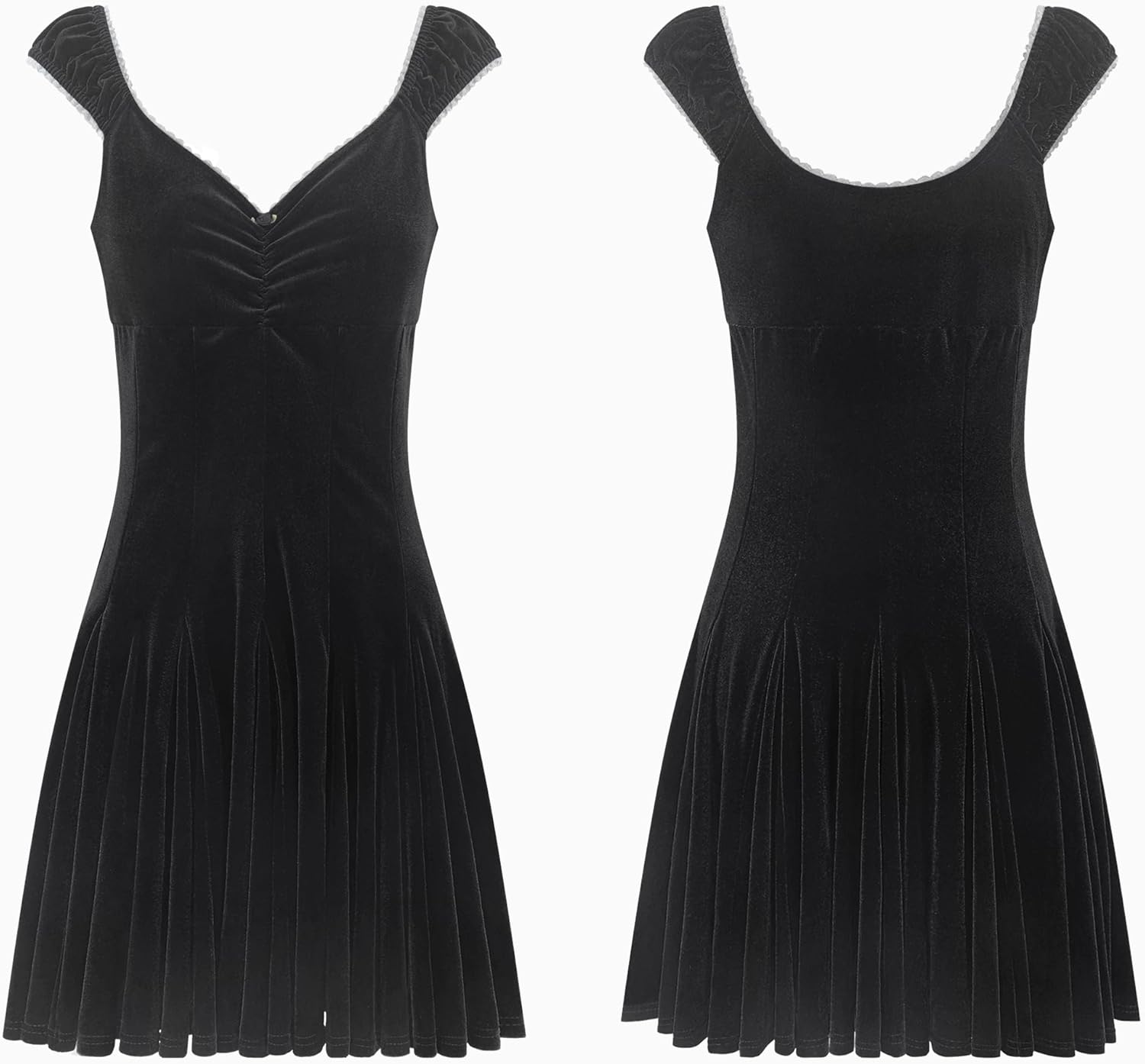 R.Vivimos Women's Fall Velvet Party Dress Sleeveless V Neck Empire Waist Elastic Fit and Flare Swing Mini Dress - Image 5