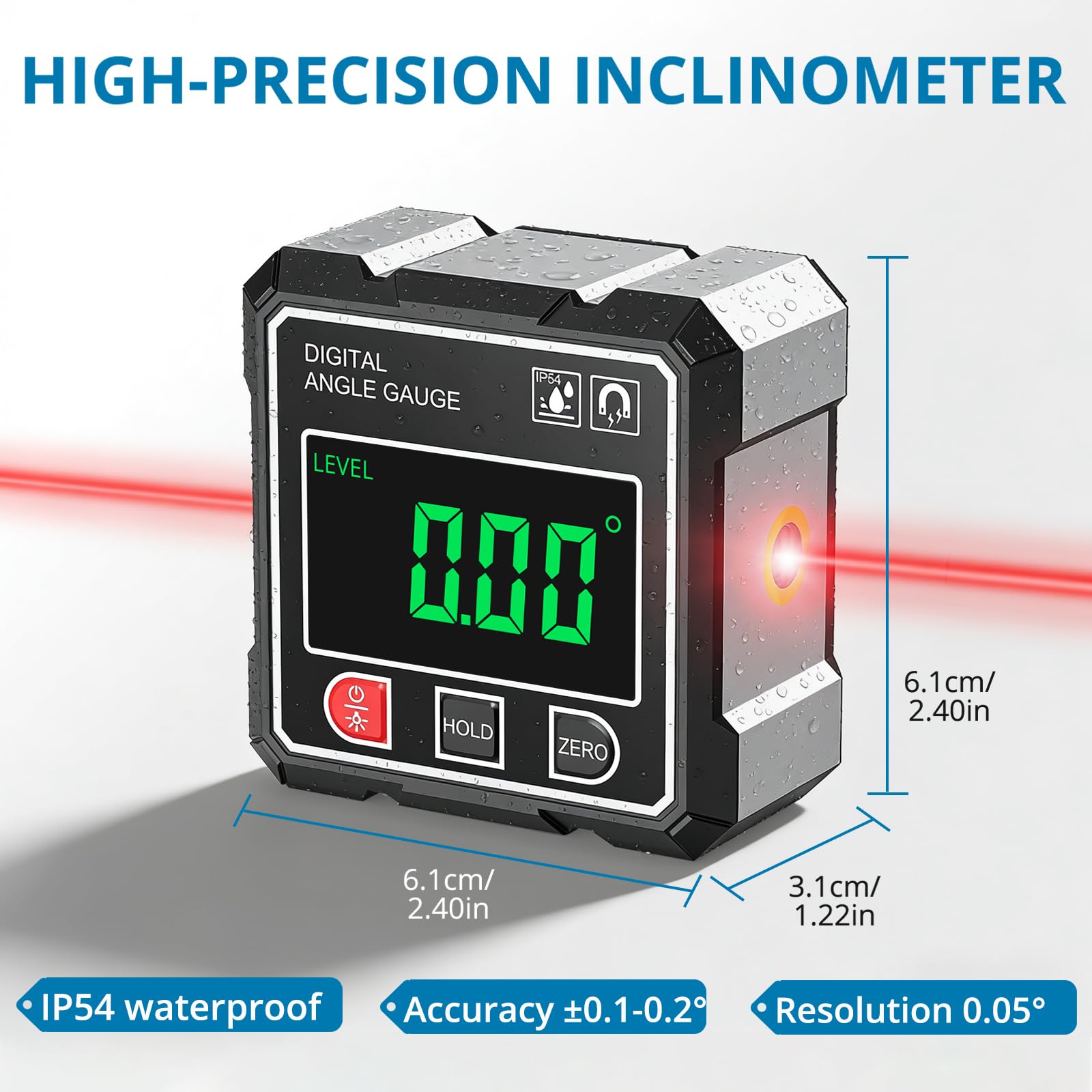 AUTOUTLET Inclinómetro Digital con laser 4x4 Buscador de Ángulos 4 * 90 ° Indicador de Bisel, Inclinómetro con Luz de Fondo Magnética, IP54 Impermeable Caja de Nivel Digital