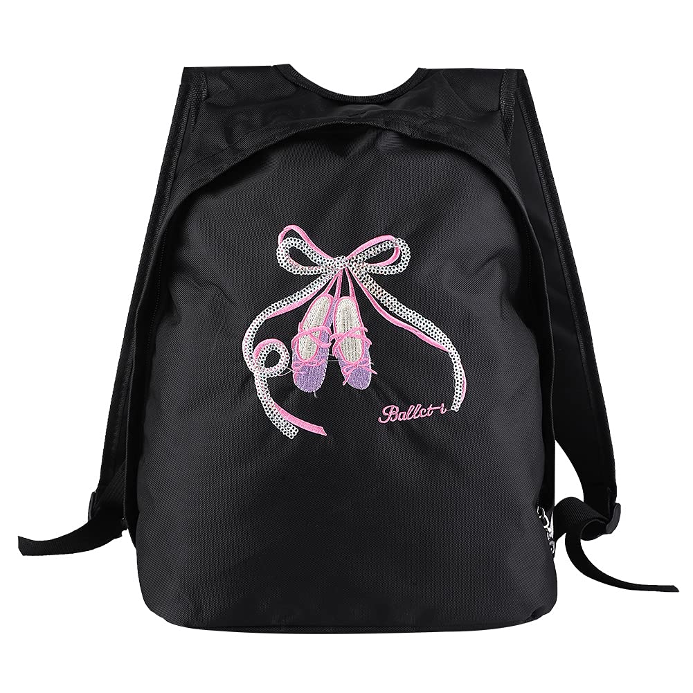 EIMSOAH Girls Ballet Backpack, Durable Dance Sports Bag, Large Capacity and Adjustable Straps for Ballet Dance Basketball Yoga (black sequin dance shoes)