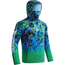 Rodeel UPF 50+ Mens Long Sleeve Performance Fishing Hiking Shirt with Mask UV Neck Gaiter Hoodie