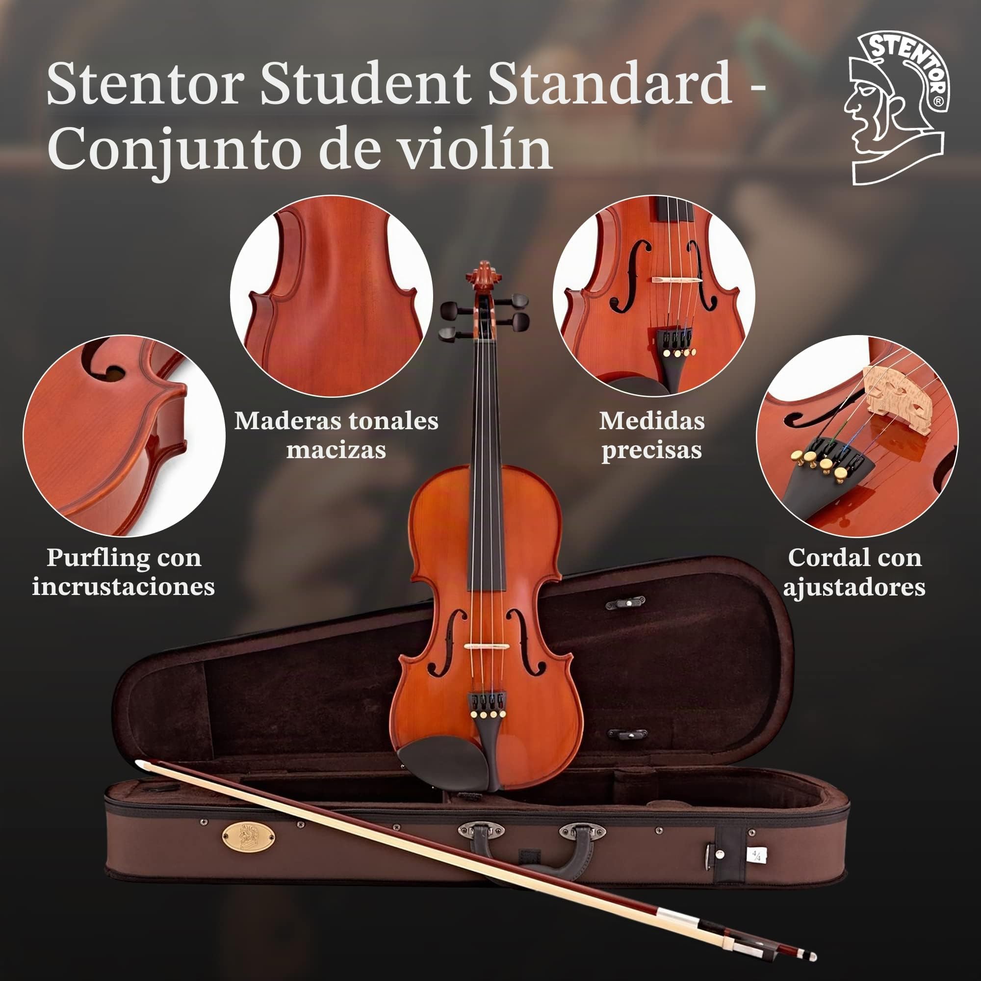 Stentor Violín estándar para estudiantes 4/4 de tamaño completo