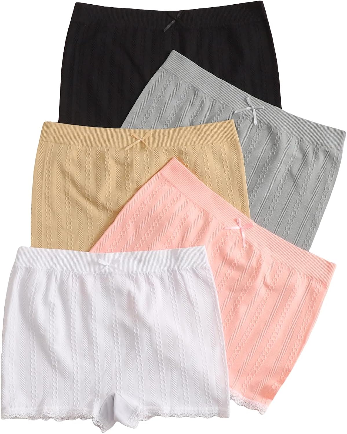 SHENHE Women's 5 Piece High Waisted No Show Lace Trim Boyshorts