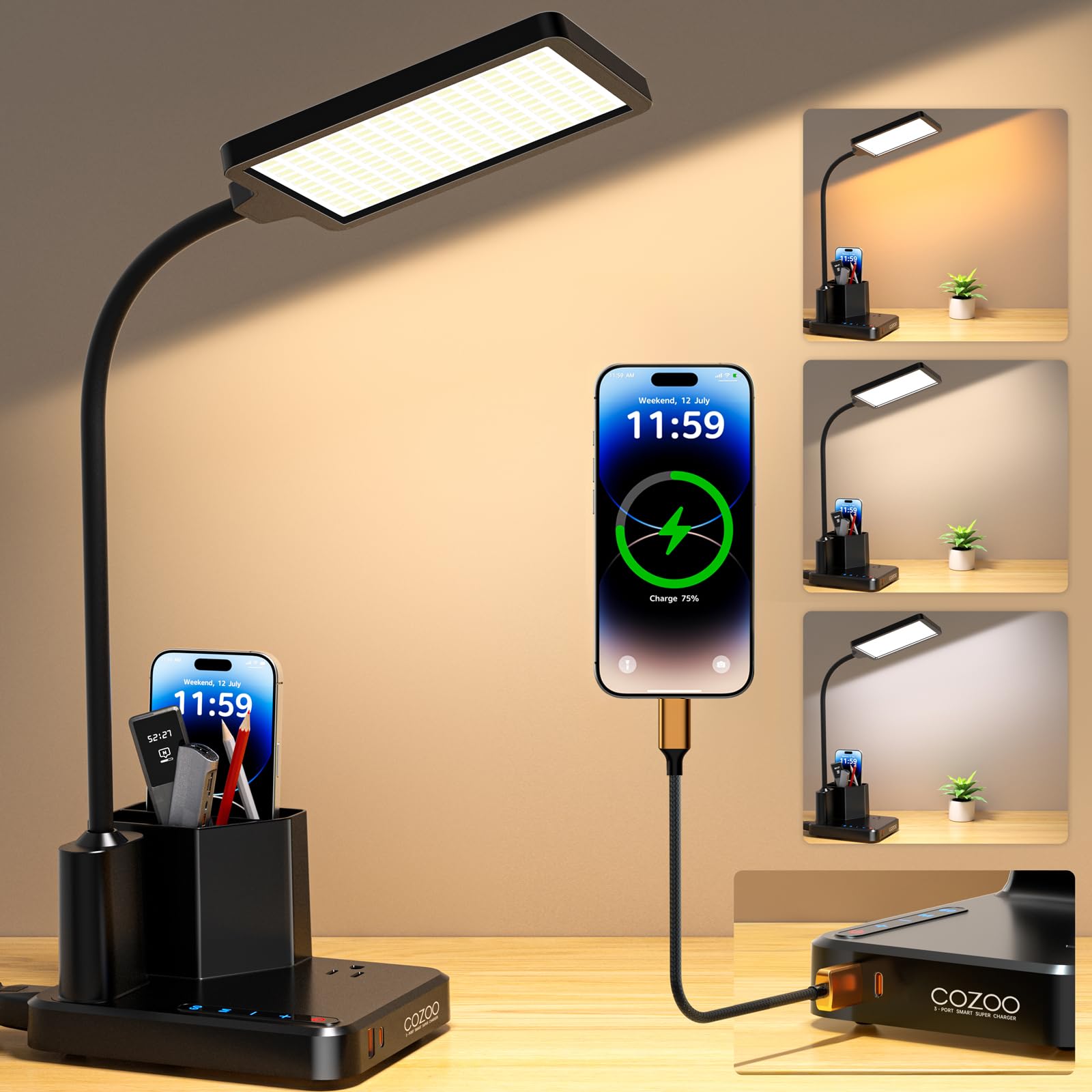 Desk Lamp, COZOO LED Desk Lamps for Home Office with USB Cha
