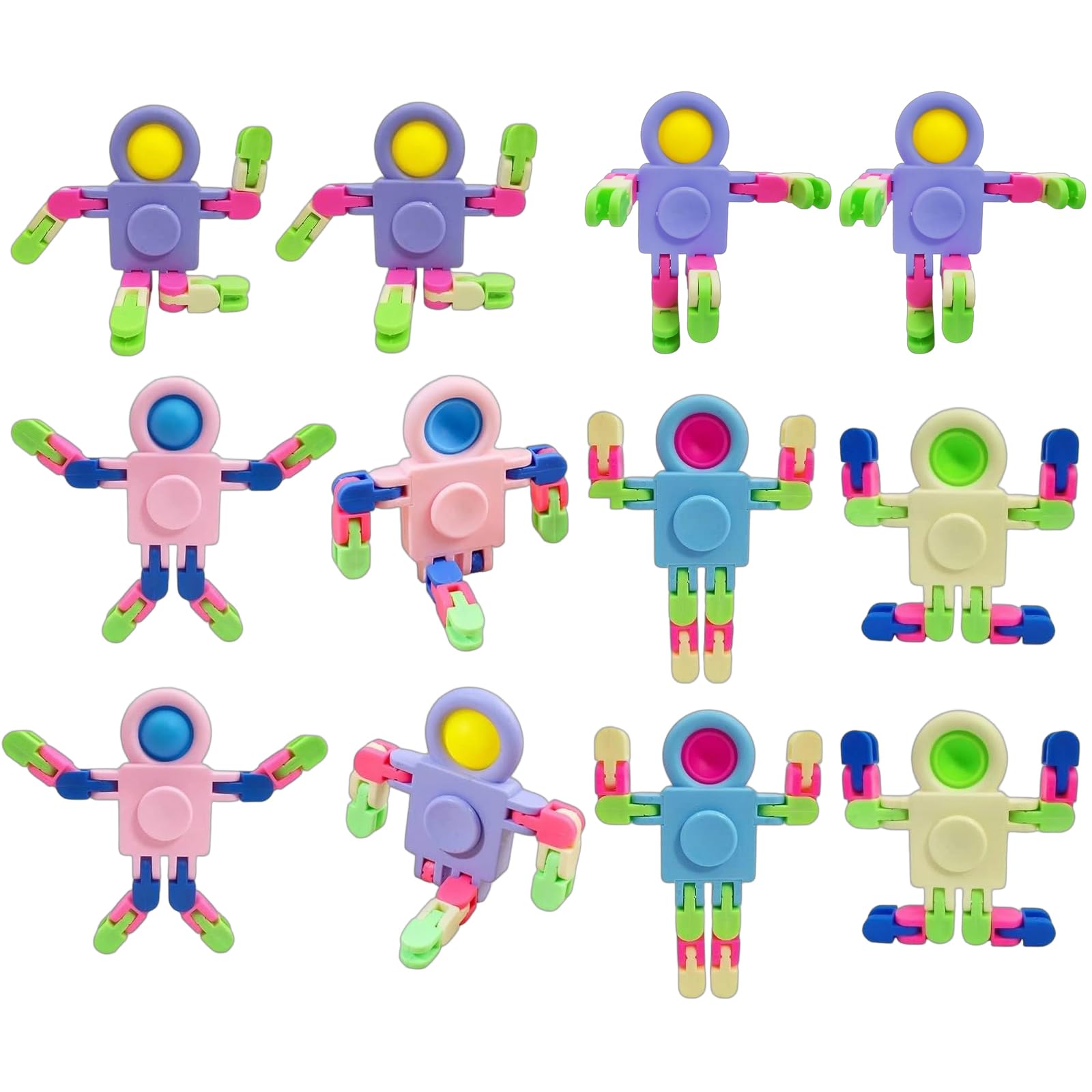 12 Pcs Fidget Toys, Party Bag Fillers for Kids, Transformable Colorful Chain Robot, Finger Toy, Stress Relief Sensory Toys for Adults & Children, Random Color (10.5x7.5x1.8 cm)