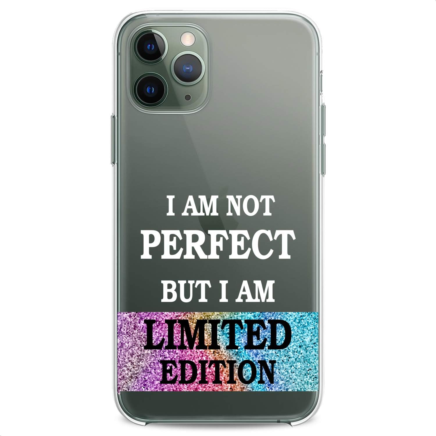 TPU Case Compatible with Apple iPhone 11 Pro Max 2019 Back Cover Model 6.5 inch Brave Quote Print Design Cute I'm Not Perfect But Limited Edition Clear Slim fit Flexible Silicone Soft Teen Girl