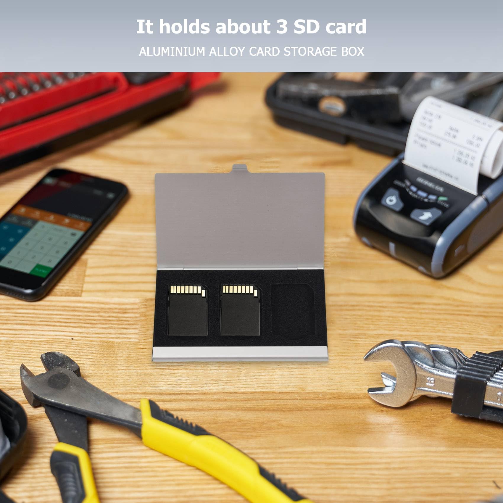 Pasuihcay Aluminum Alloy Memory Card Case Card Box Holders for 3PCS SD Cards, Black & Silver