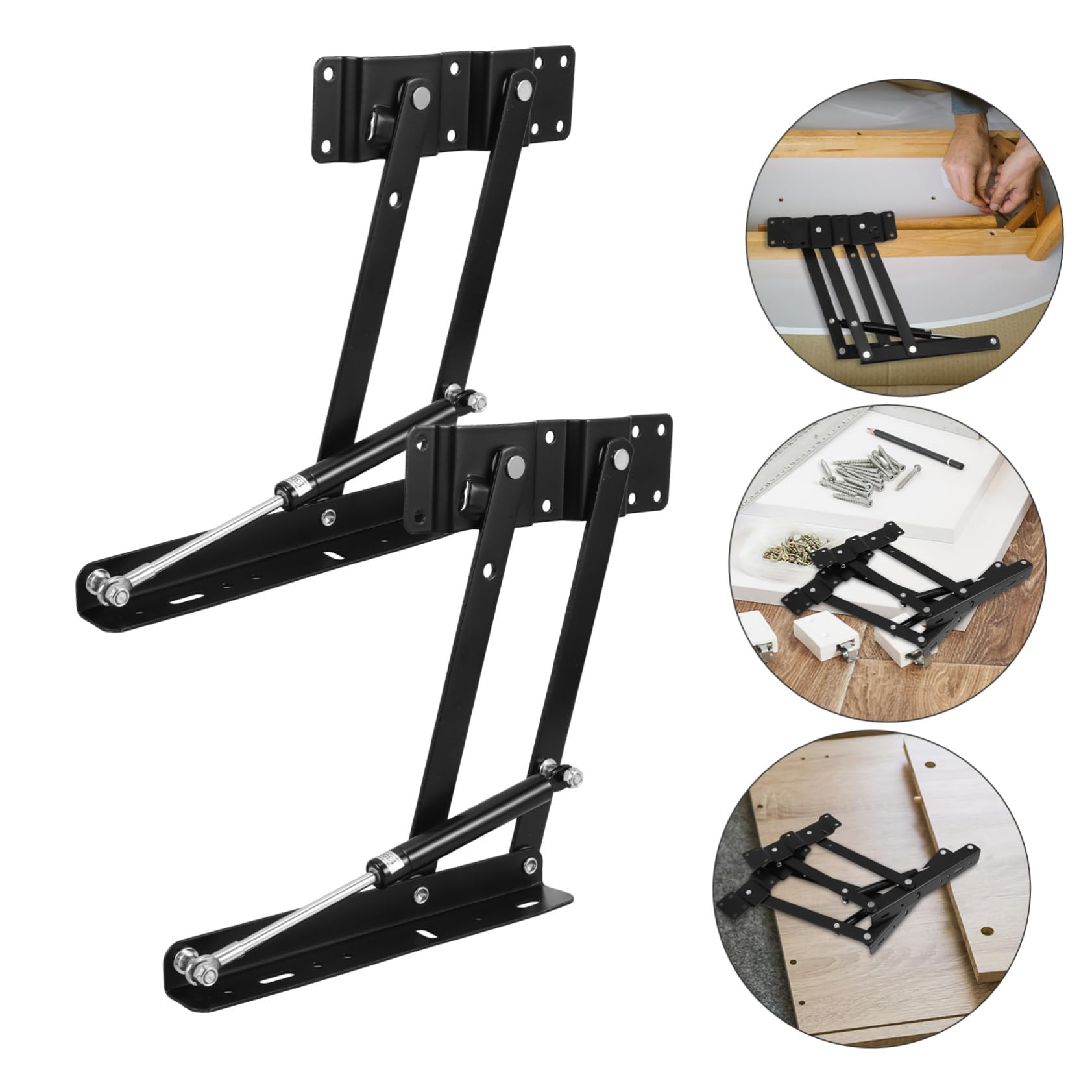 NUOBESTY Soporte de Mesa de Escritorio Gas Hidráulico 2piezas, Estructura de Hierro Resistente, Mecanismo Plegable para Sala y Dormitorio, Ahorro de Espacio