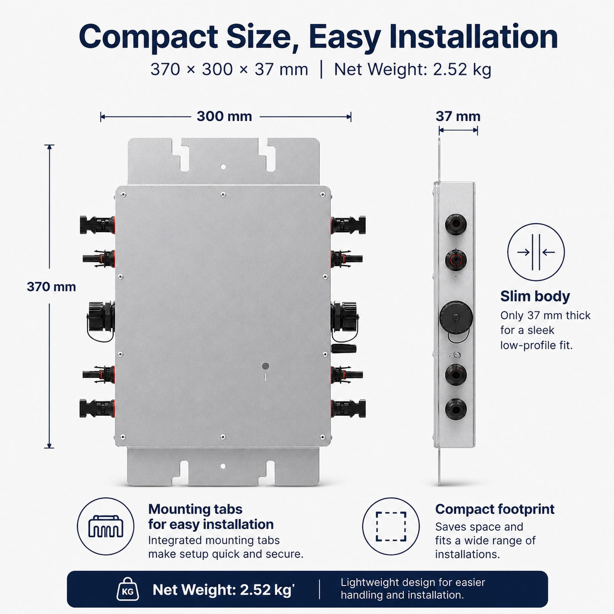Micro Inverter solare 1200 W, MPPT PV Inverter, IP65 impermeabile per 4 pannelli solari, ideale per tetti di casa e sistemi solari da giardino