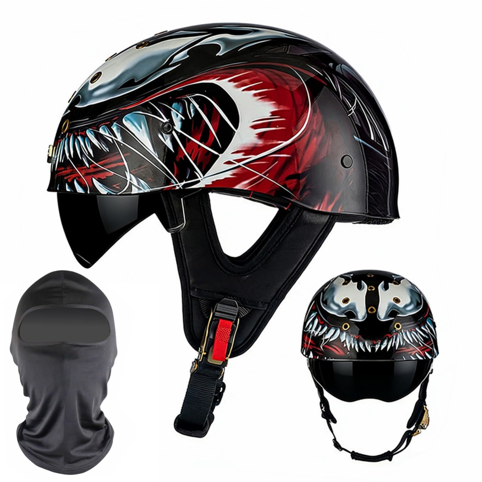 XYYYM Vintage Open Face Motorcycle Helmet, Men Women Motorbike Half Helmets with Sun Visor, Adults Bike Cruiser Moped Scooter Jet Helmet, DOT/ECE Approved 54-63cm